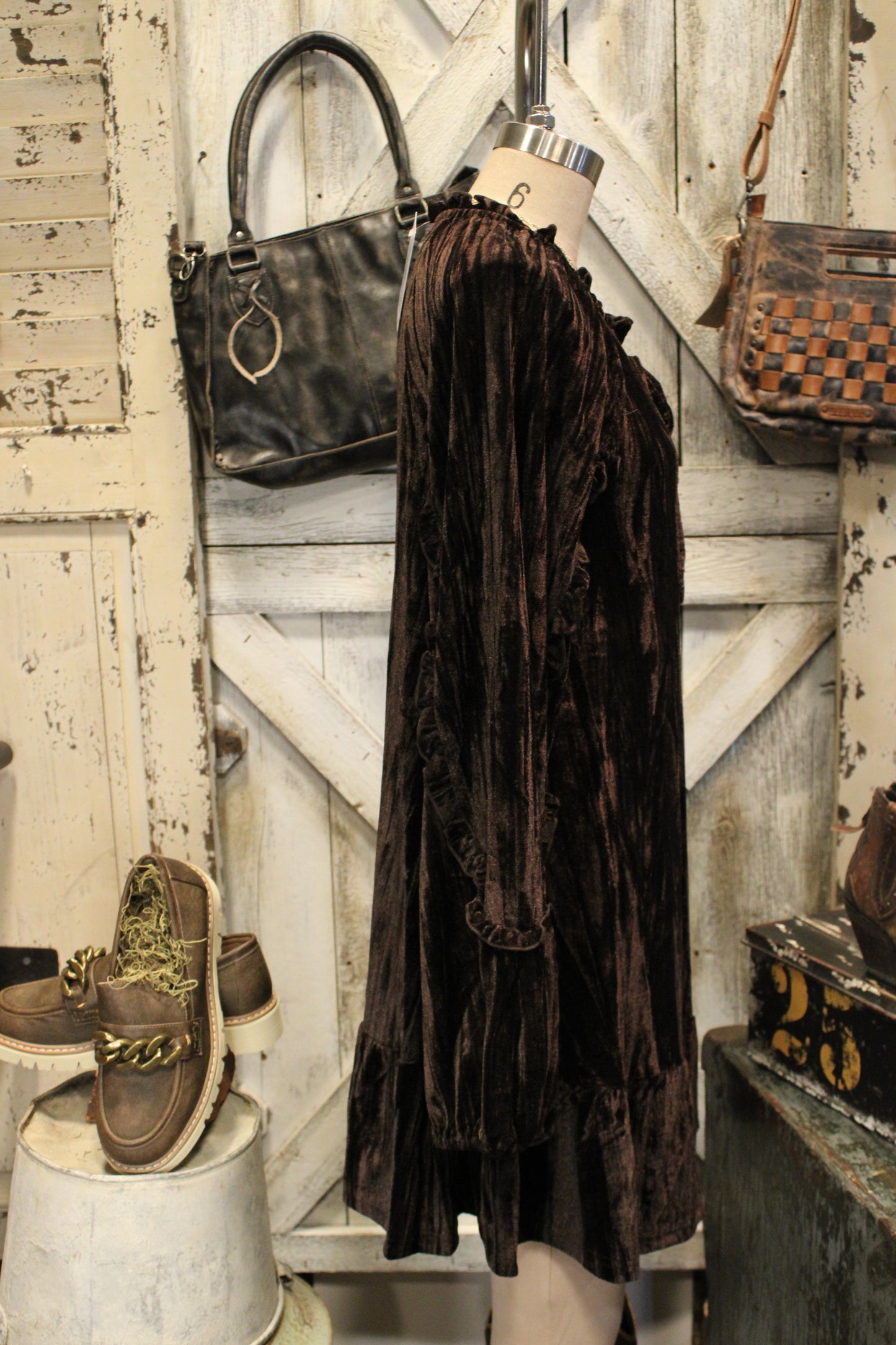 Dark Chocolate Crushed Velvet Dress