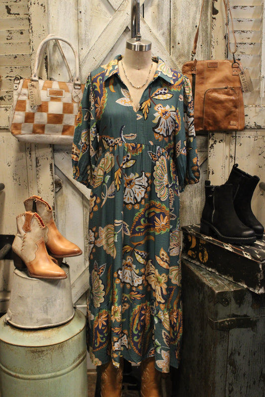 Botanical Bliss Teal Dress