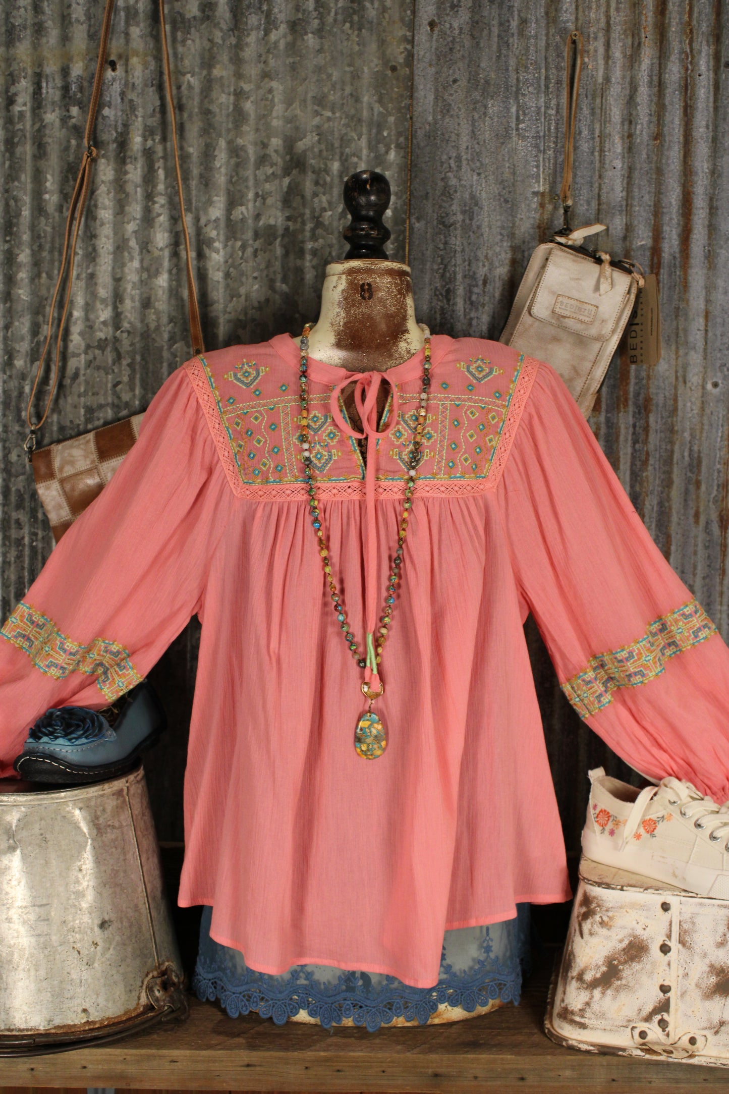 Aztec Coral Blouse