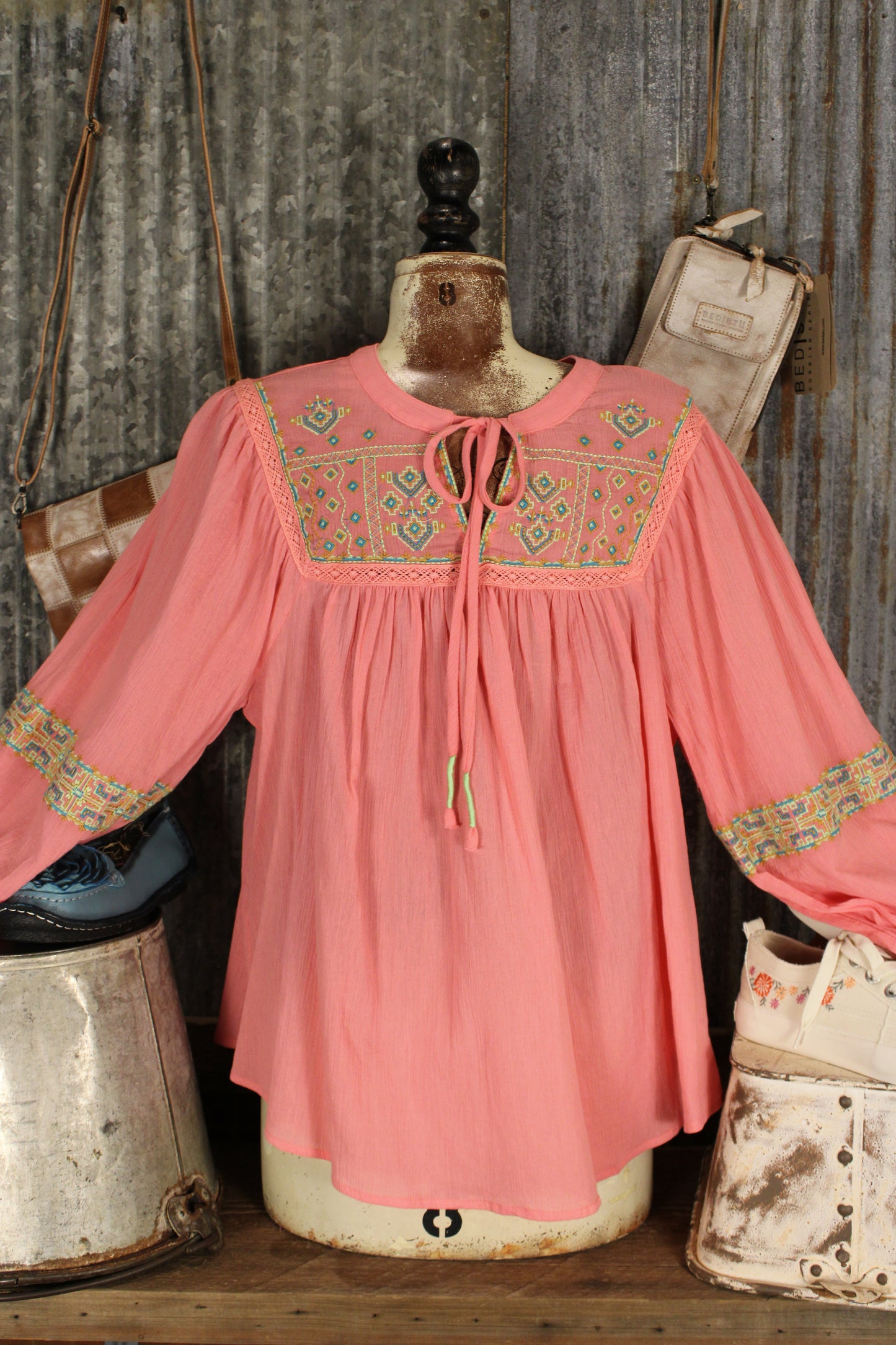 Aztec Coral Blouse