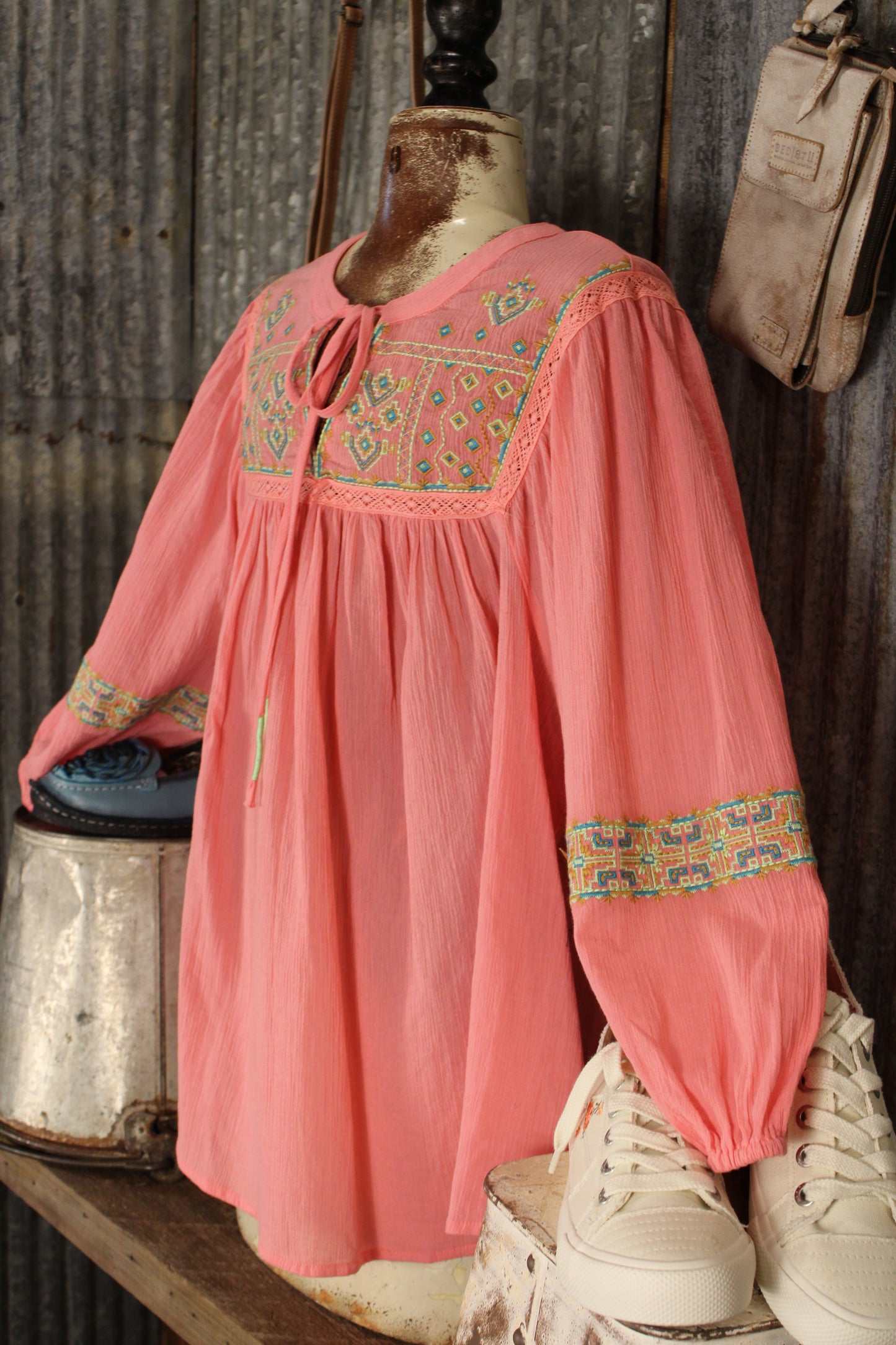 Aztec Coral Blouse