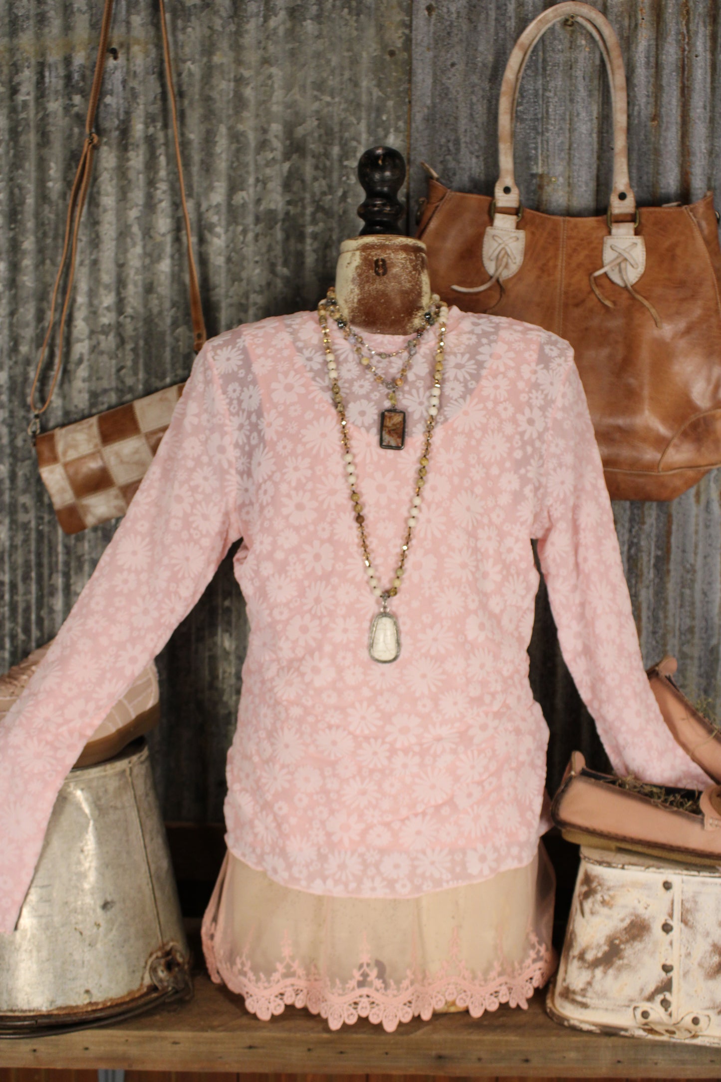 Petals And Velvet Pink Mesh Top
