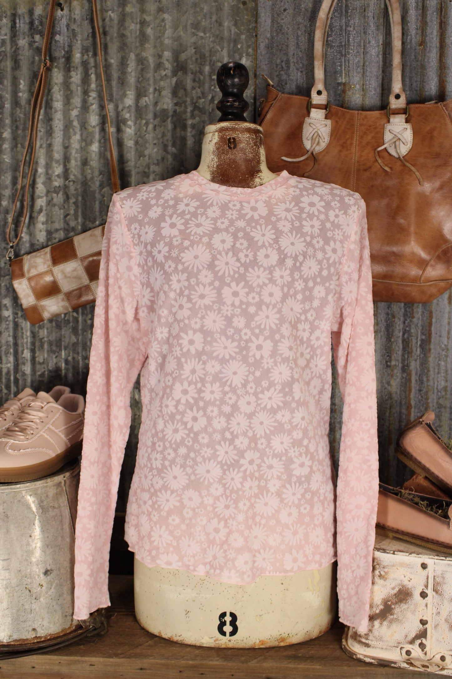 Petals And Velvet Pink Mesh Top