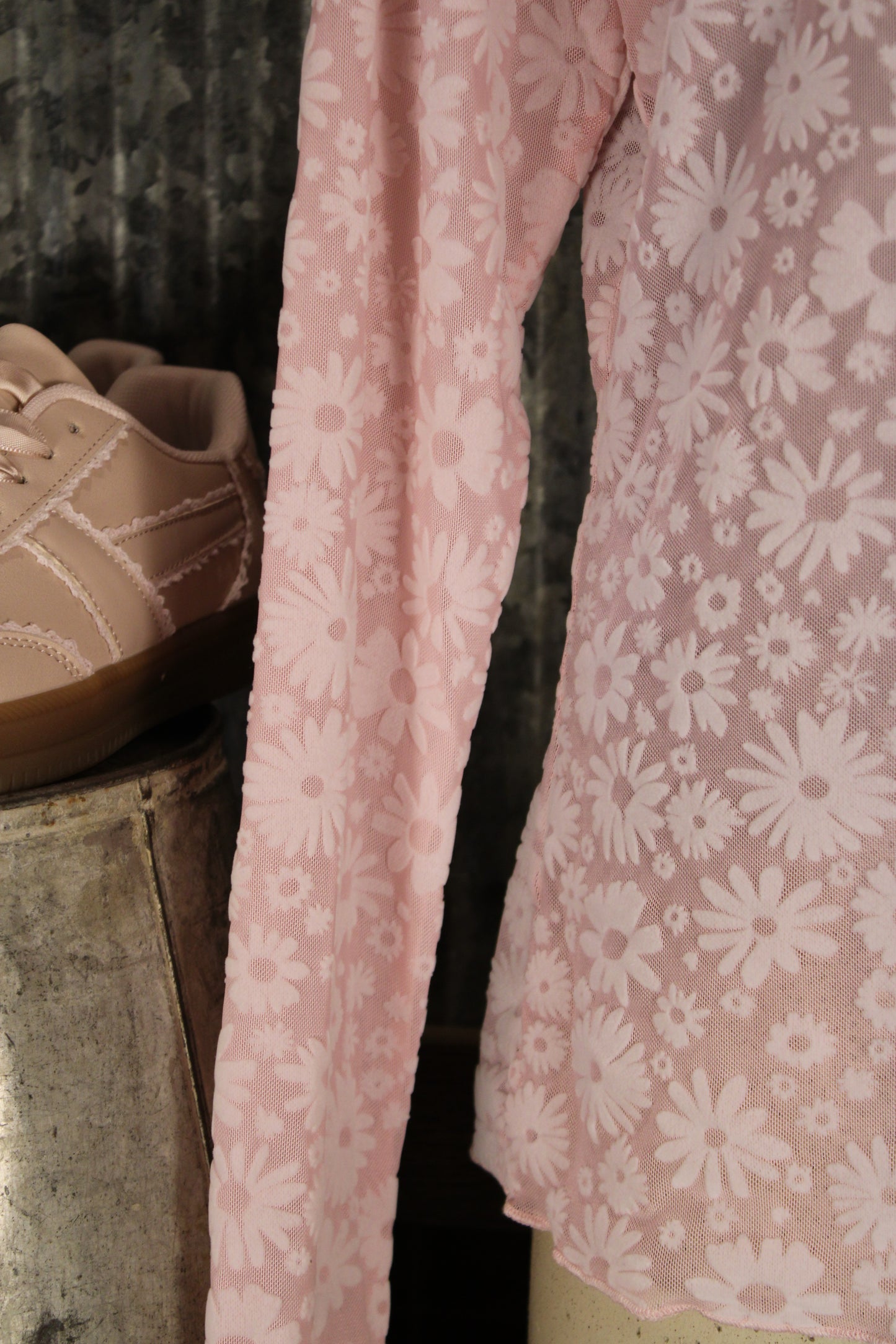 Petals And Velvet Pink Mesh Top