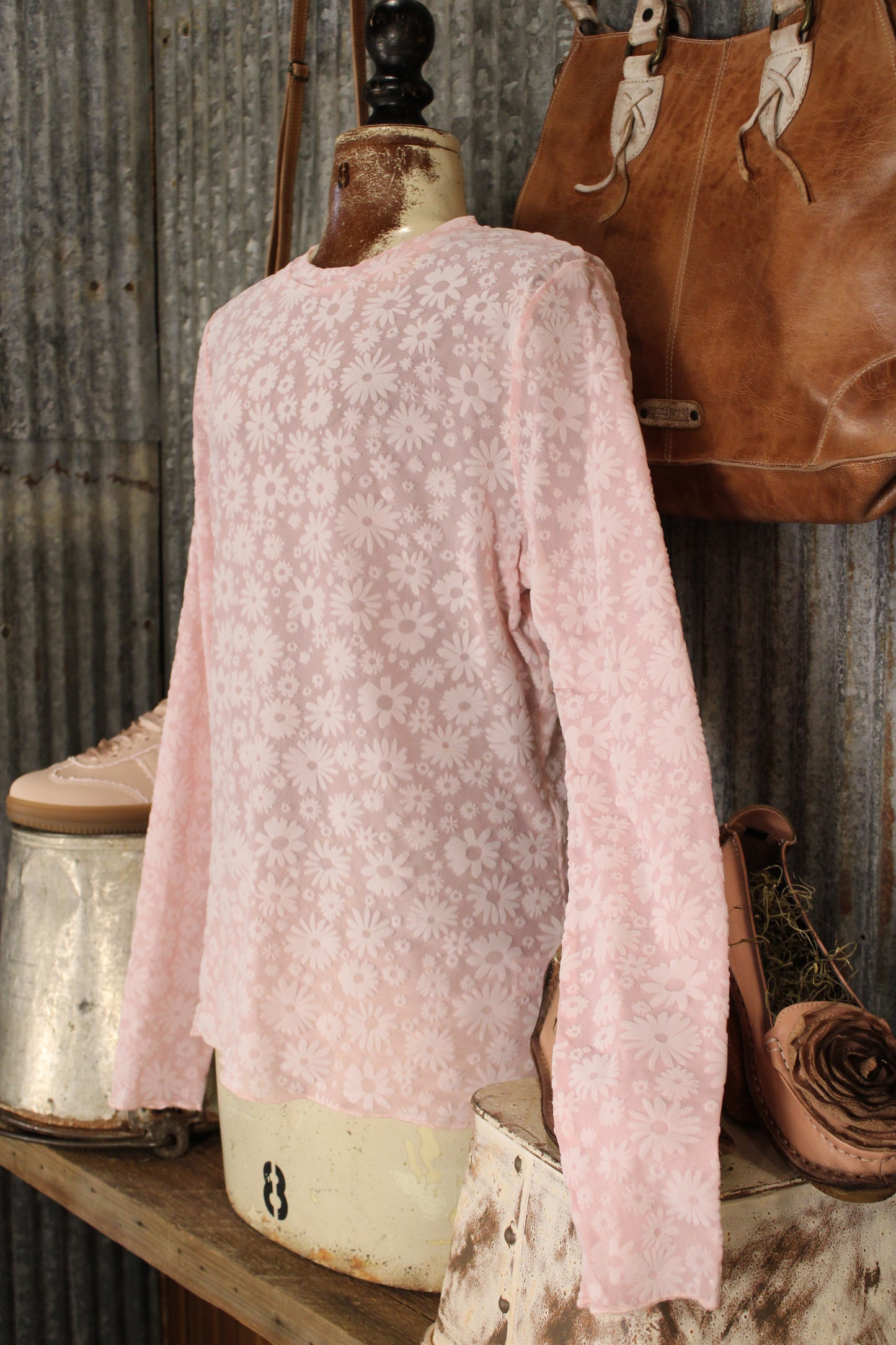 Petals And Velvet Pink Mesh Top