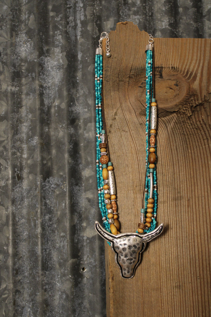 Teal Polished Prairie Longhorn Necklace