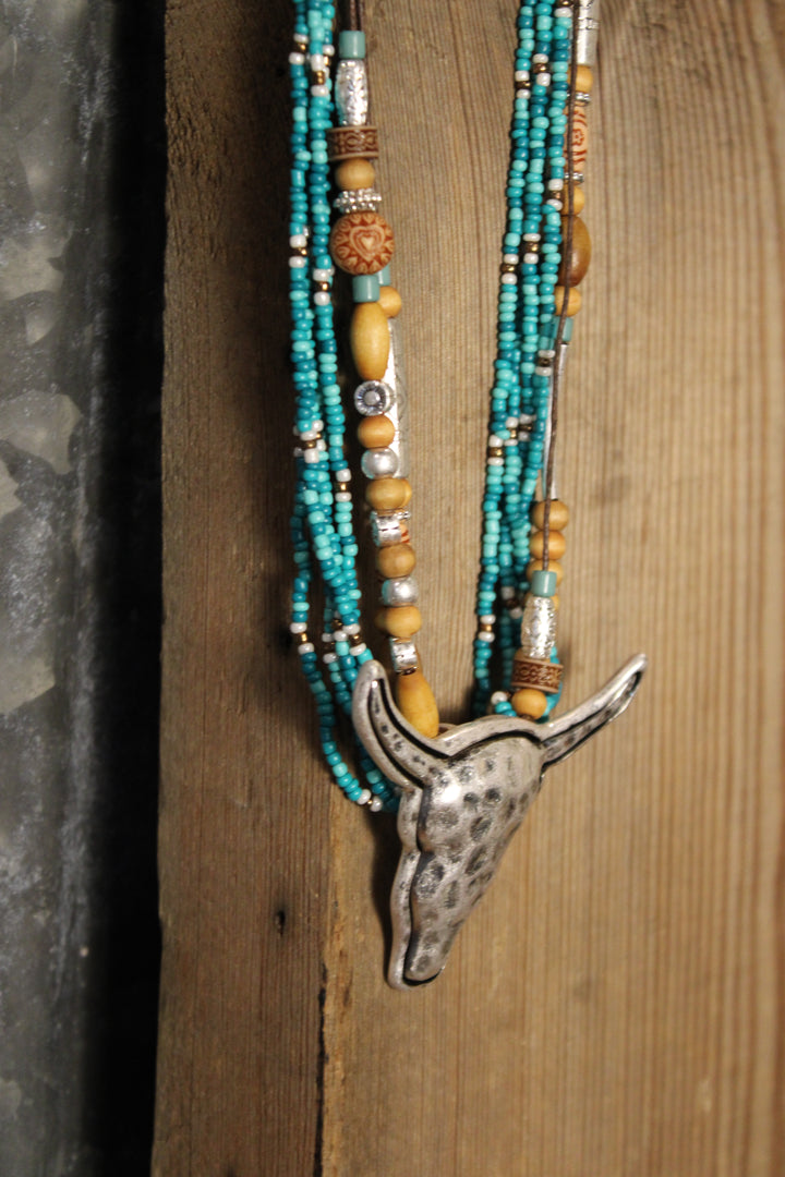 Teal Polished Prairie Longhorn Necklace
