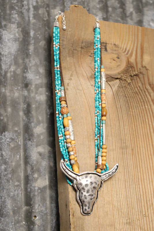 Teal Polished Prairie Longhorn Necklace