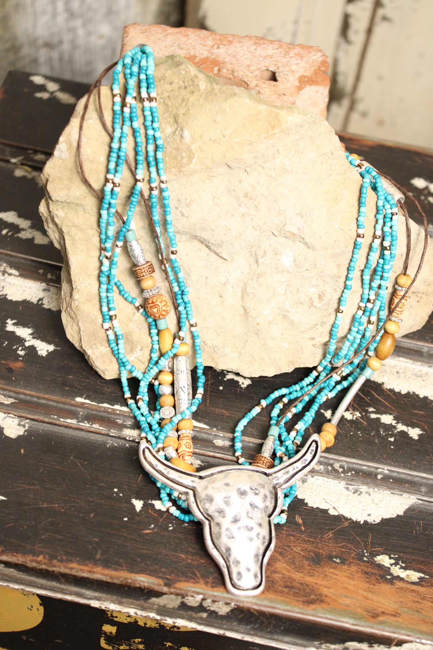 Teal Polished Prairie Longhorn Necklace