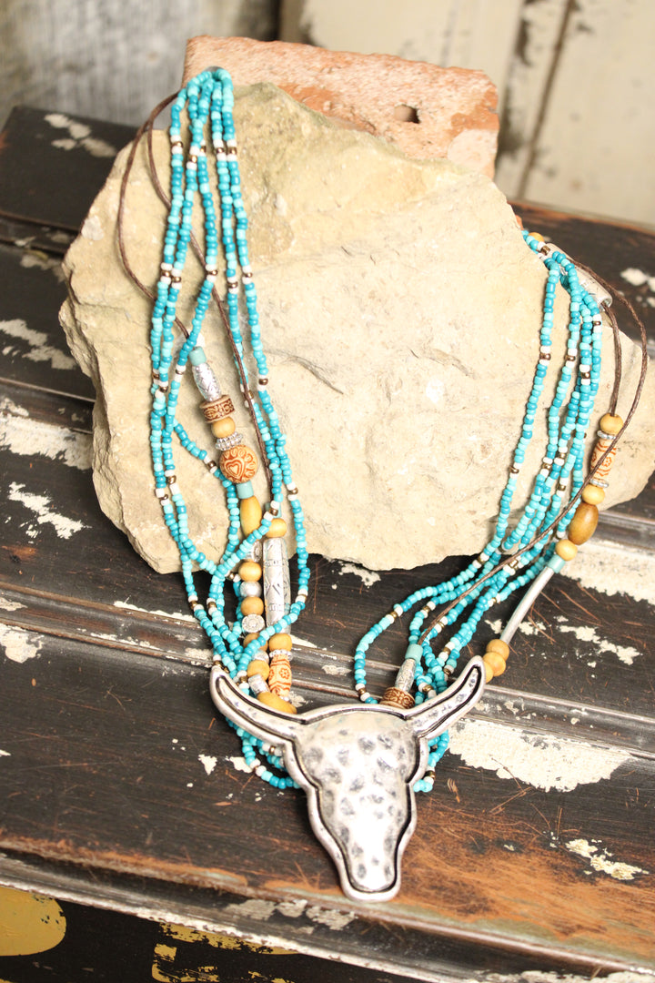 Teal Polished Prairie Longhorn Necklace