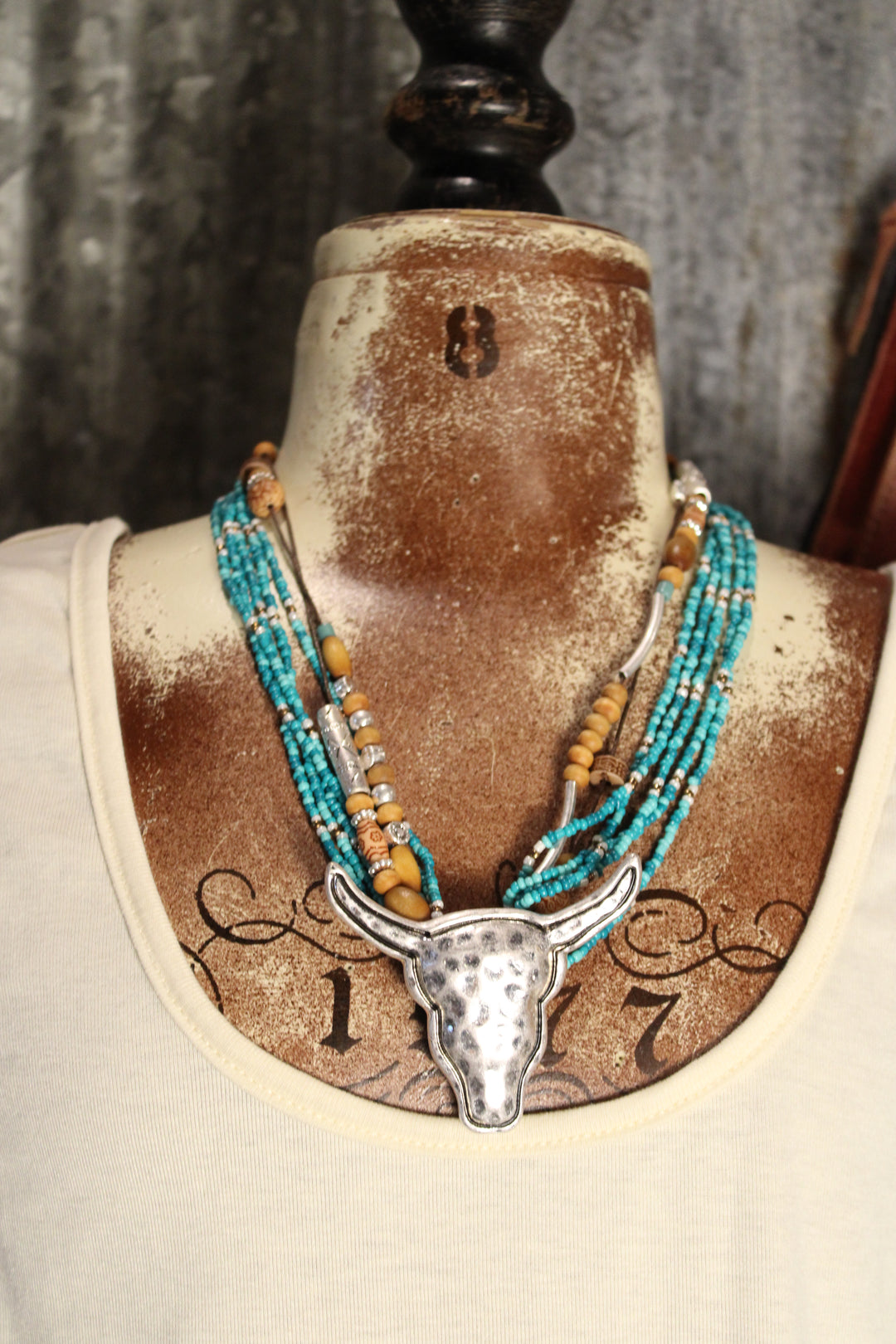 Teal Polished Prairie Longhorn Necklace