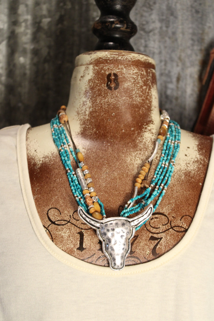 Teal Polished Prairie Longhorn Necklace