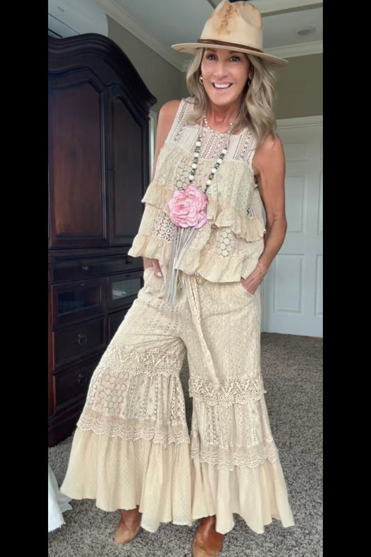 Heirloom Lace Latte Ruffle Pants