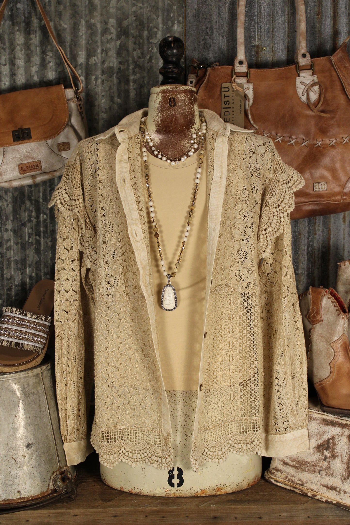 Heirloom Lace Latte Ruffle Blouse