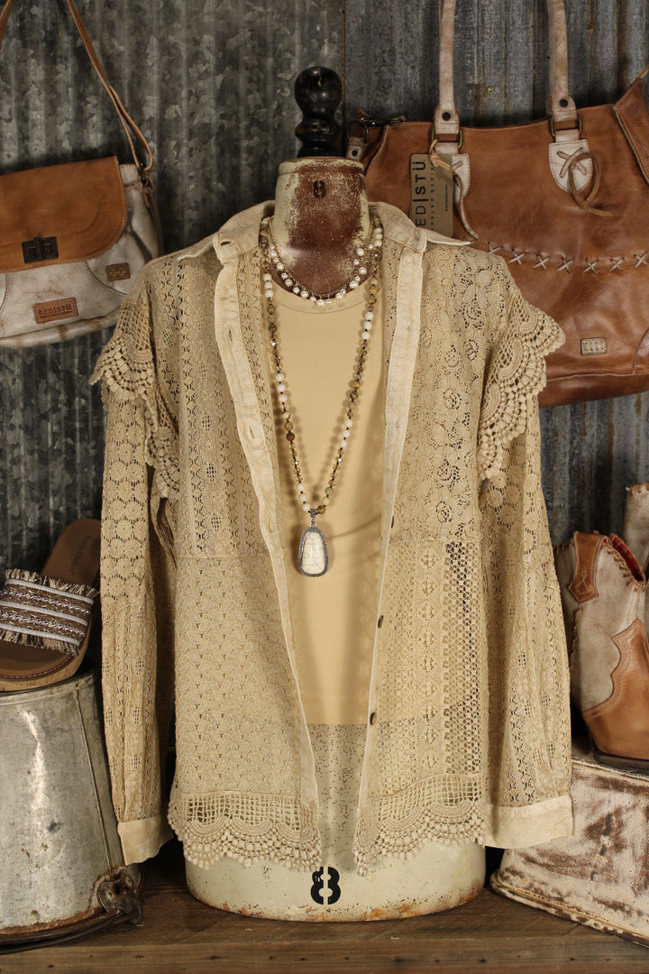 Heirloom Lace Latte Ruffle Blouse