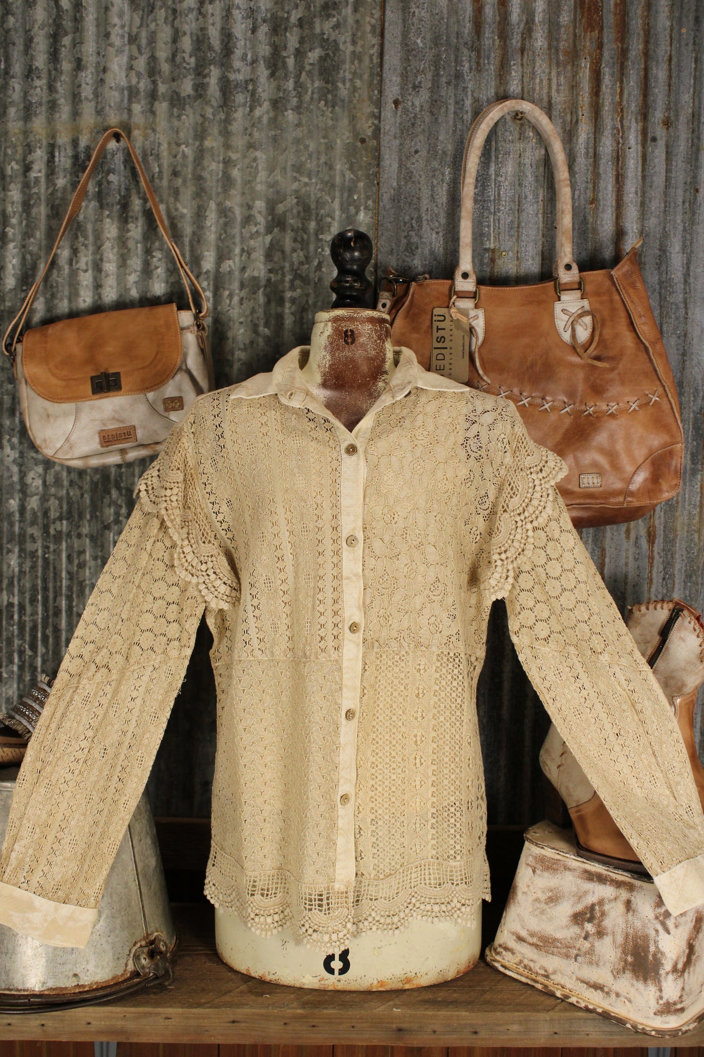 Heirloom Lace Latte Ruffle Blouse