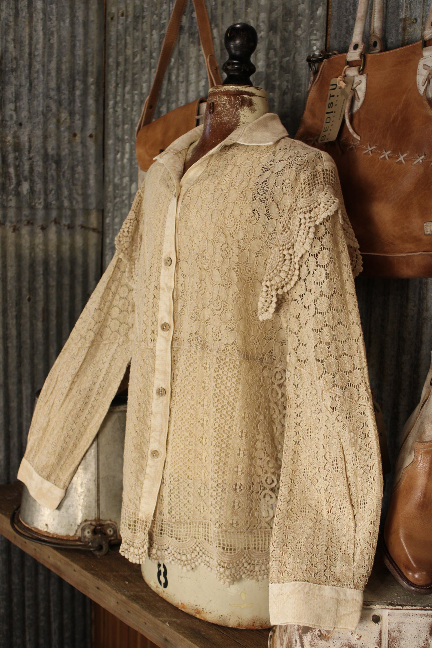 Heirloom Lace Latte Ruffle Blouse