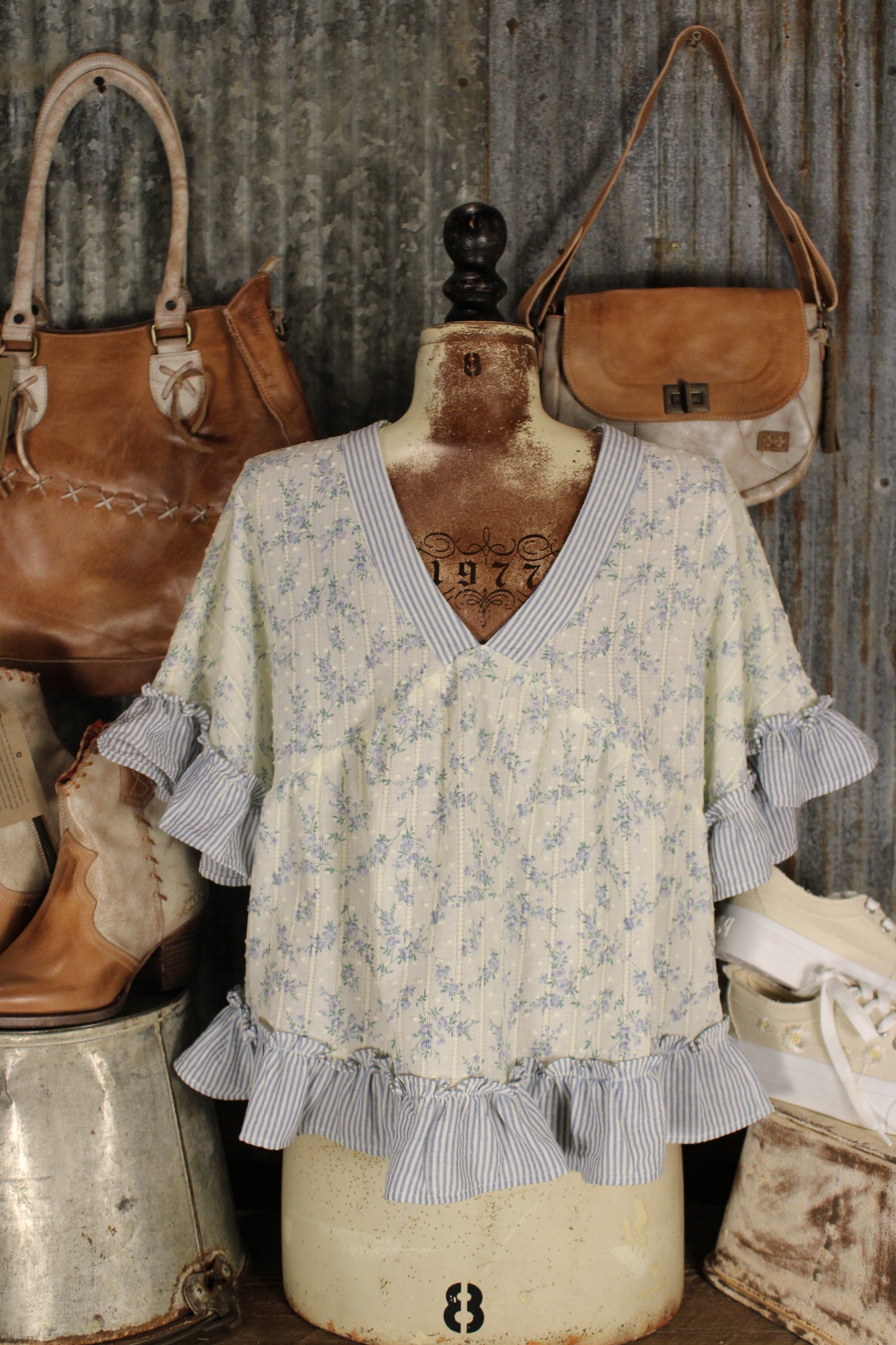 French Meadow Periwinkle Ruffle Blouse