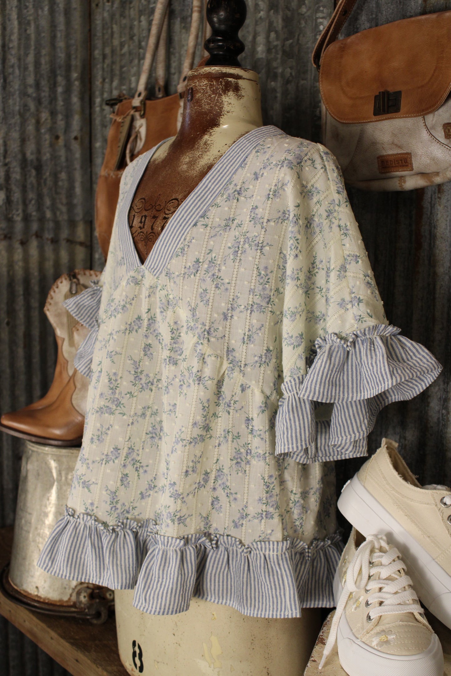 French Meadow Periwinkle Ruffle Blouse