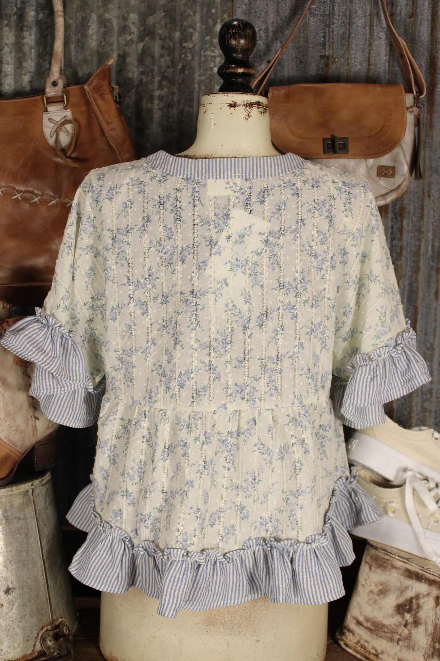 French Meadow Periwinkle Ruffle Blouse