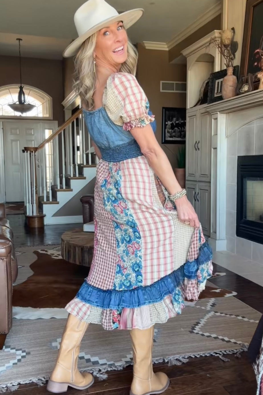 Dungaree Denim Patchwork Dress L