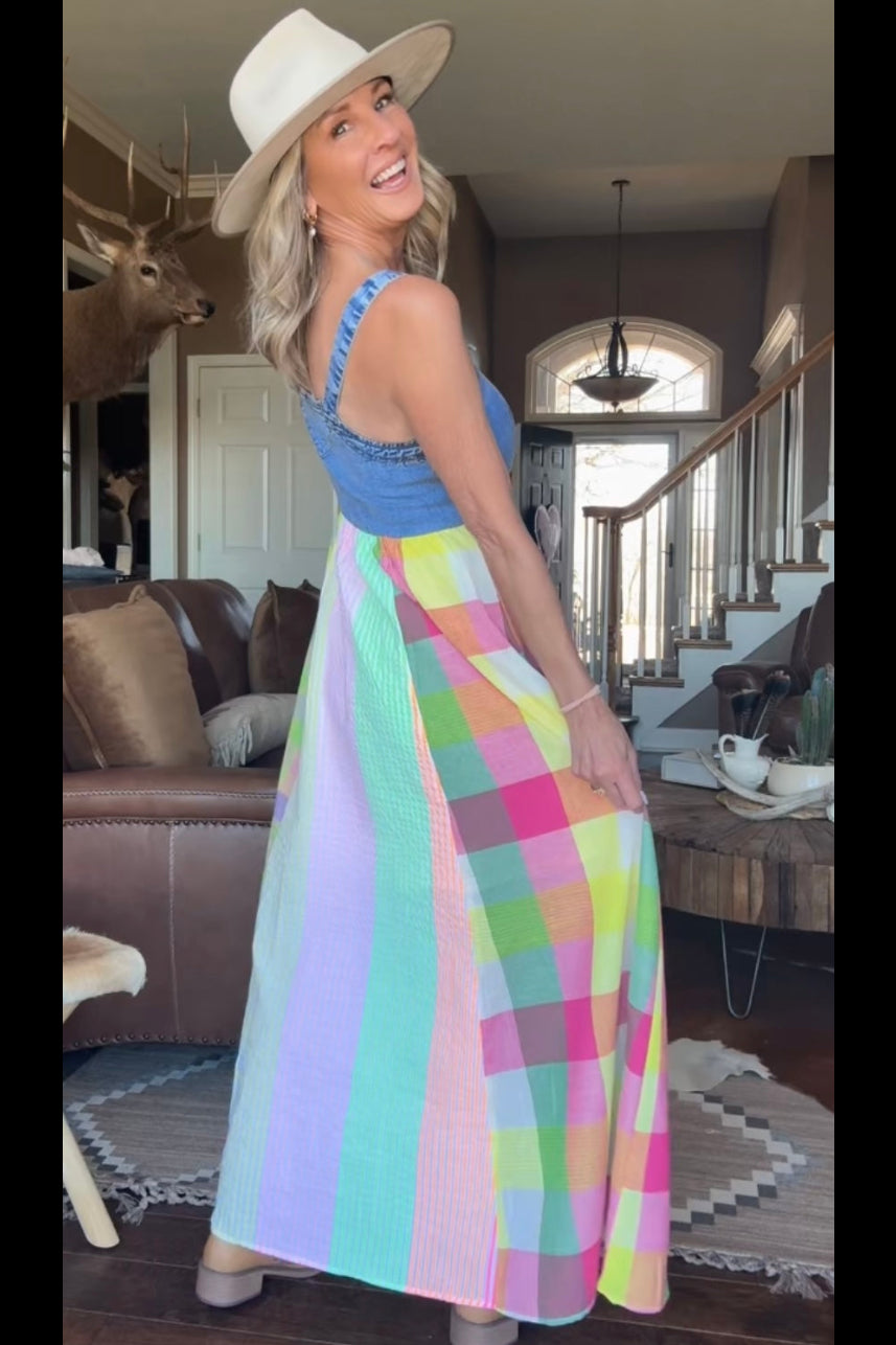 Rainbow Prairie Overall Dress