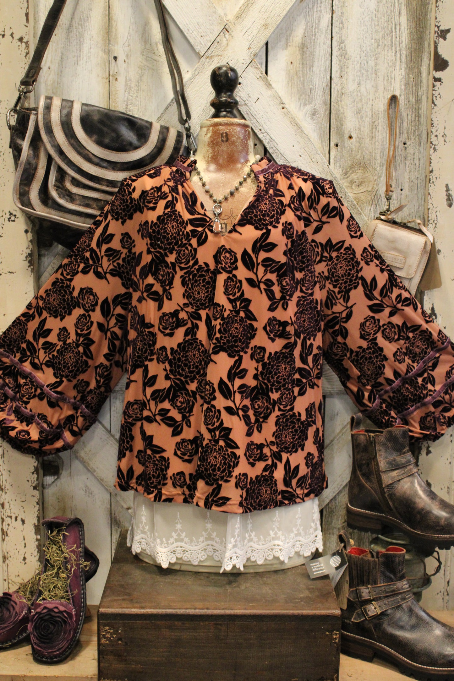 Grape Floral Velvet Blouse