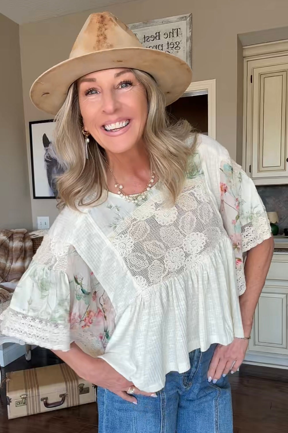 Cottage Floral Flutter Blouse