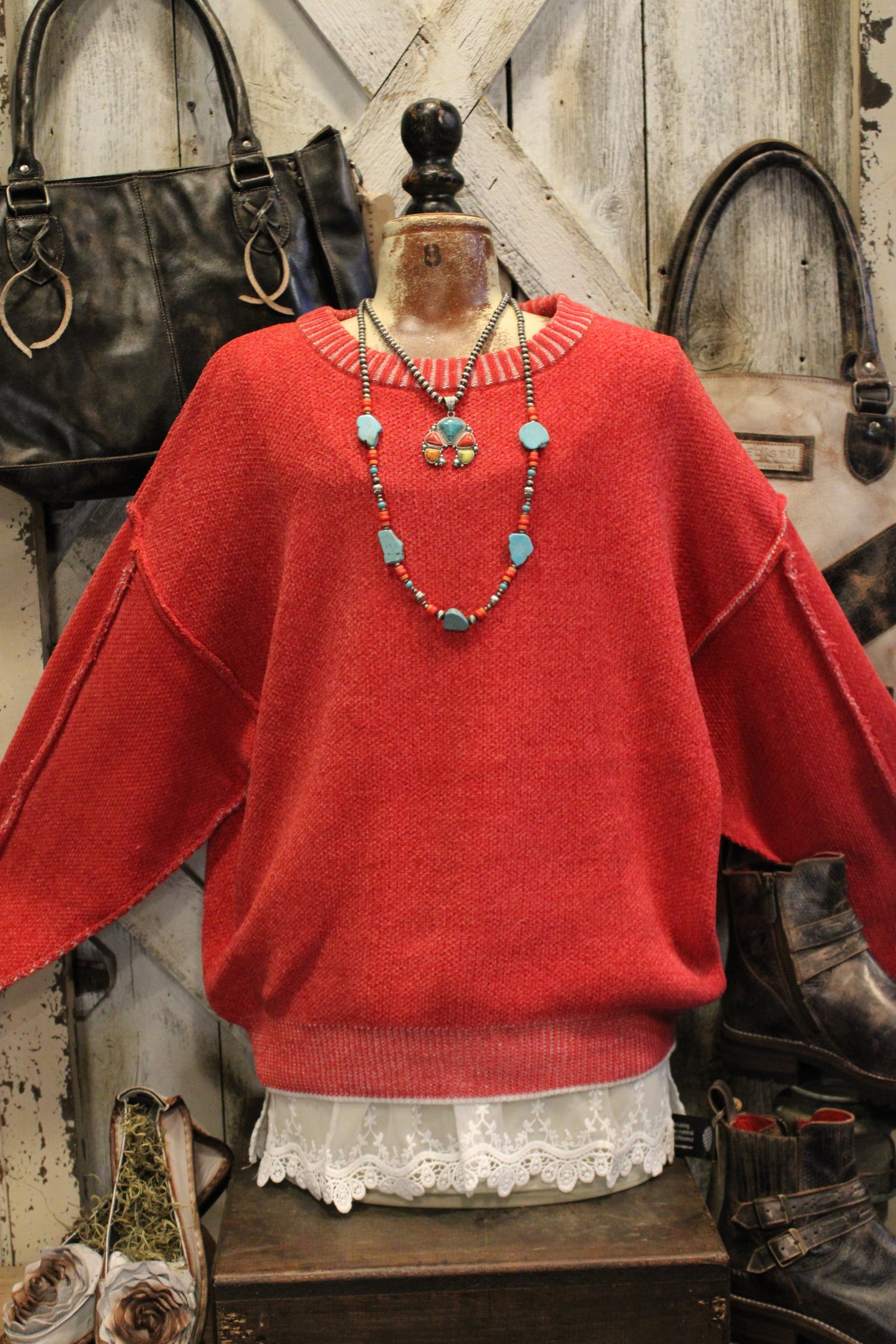 Woven Beauty Dark Red Sweater