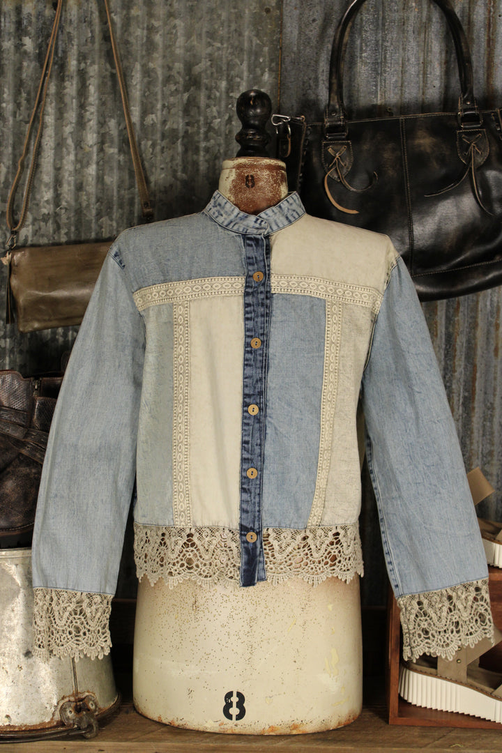 Denim And Lace Sandstone Top