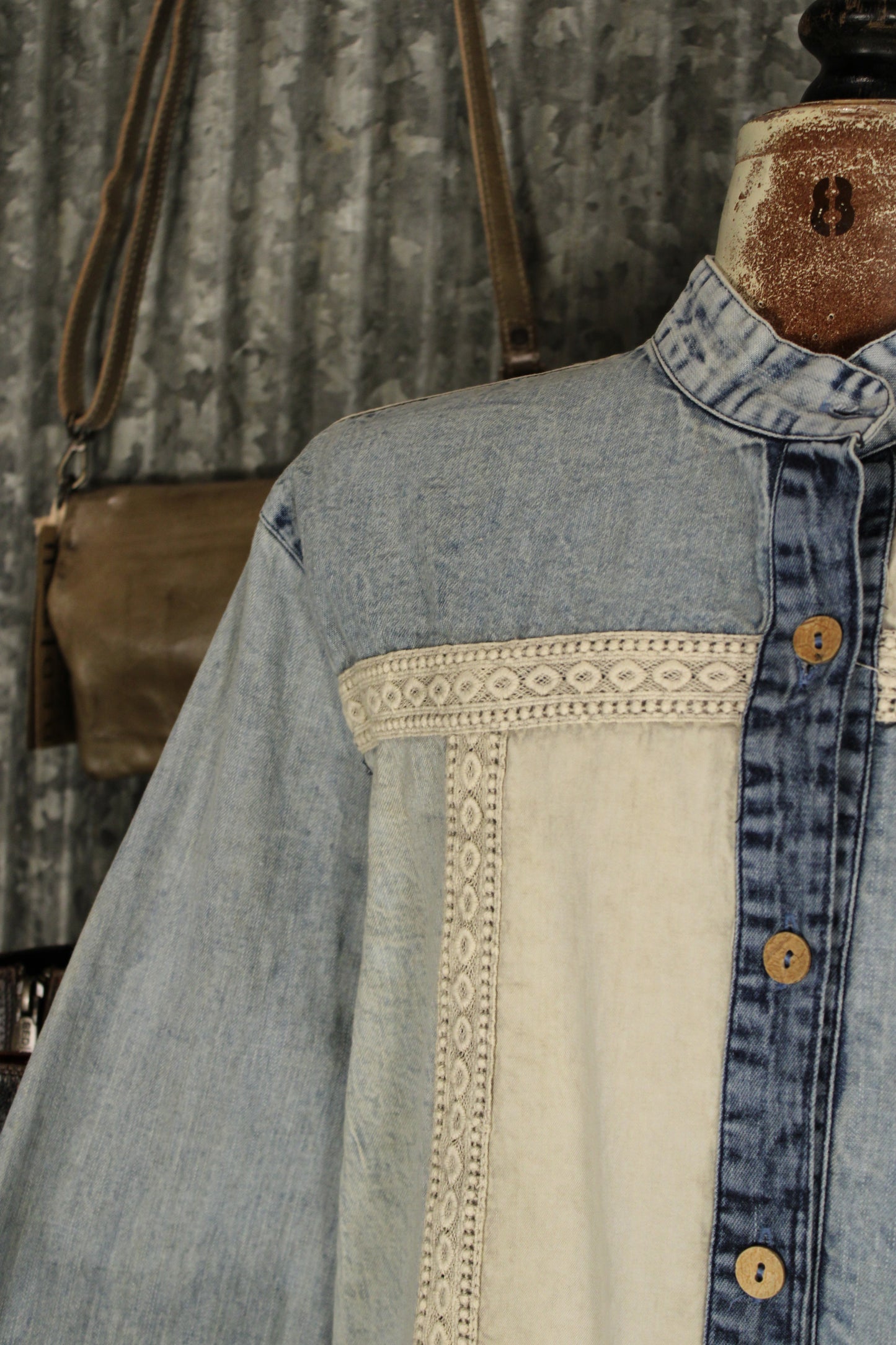 Denim And Lace Sandstone Top