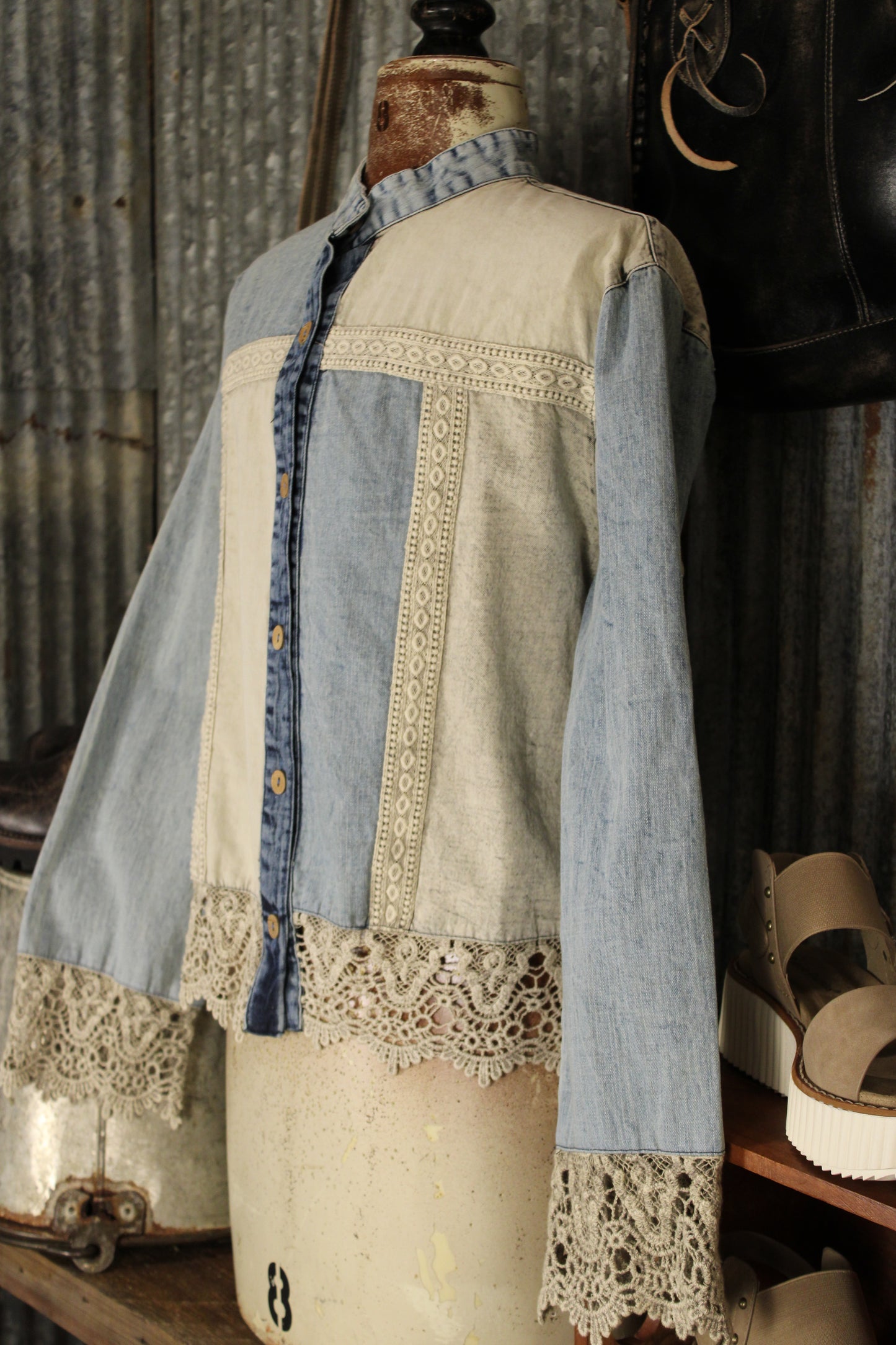Denim And Lace Sandstone Top