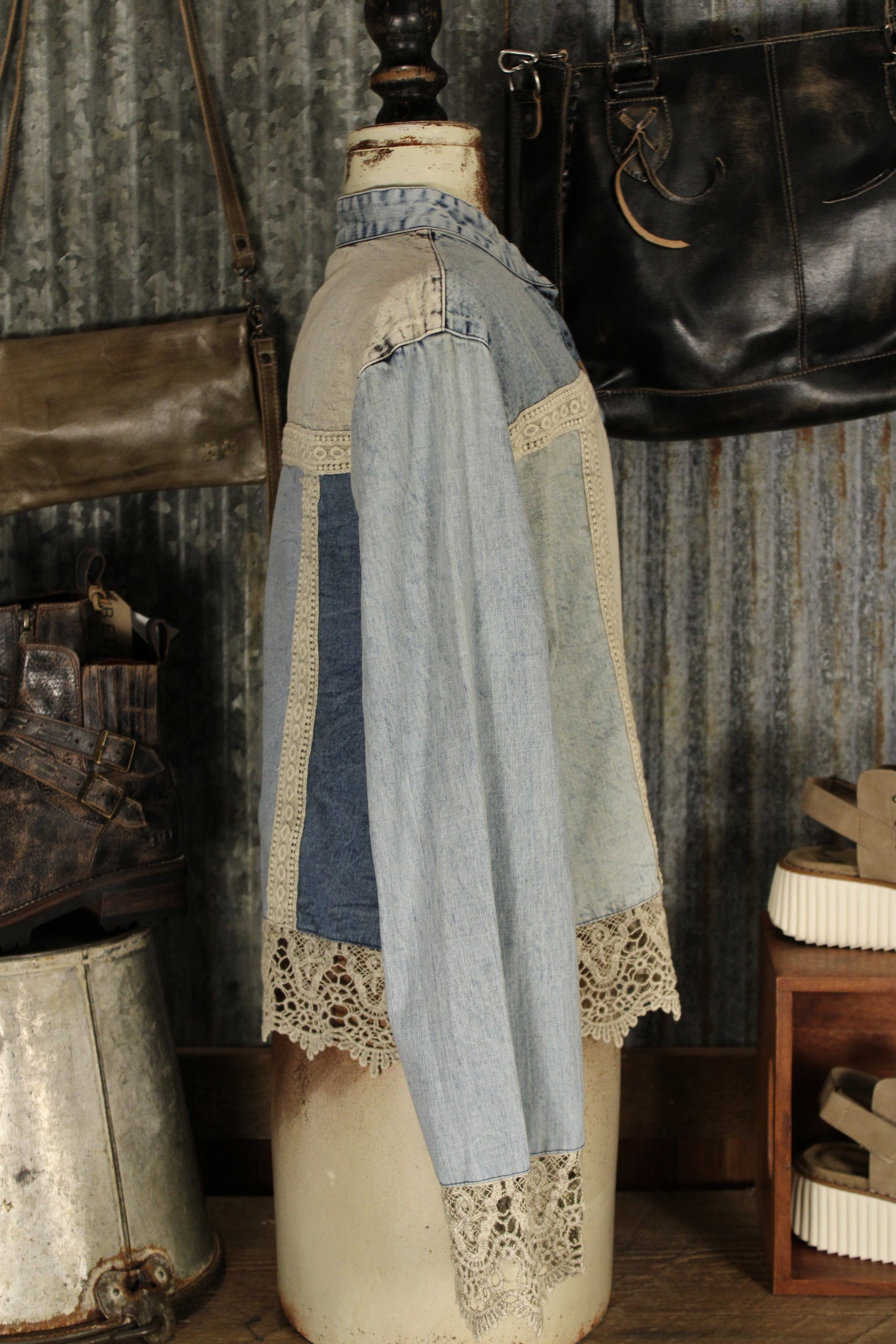 Denim And Lace Sandstone Top