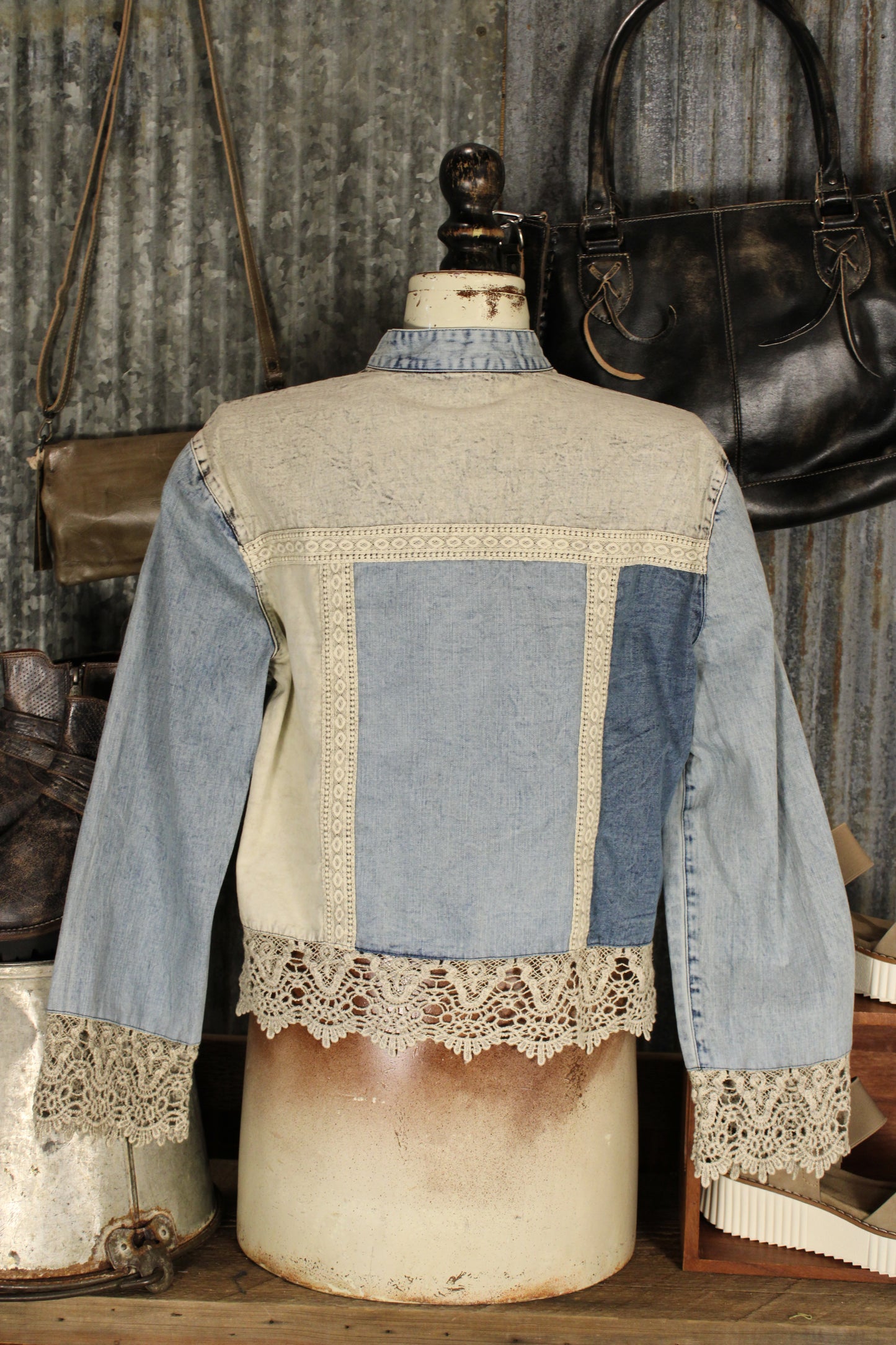 Denim And Lace Sandstone Top