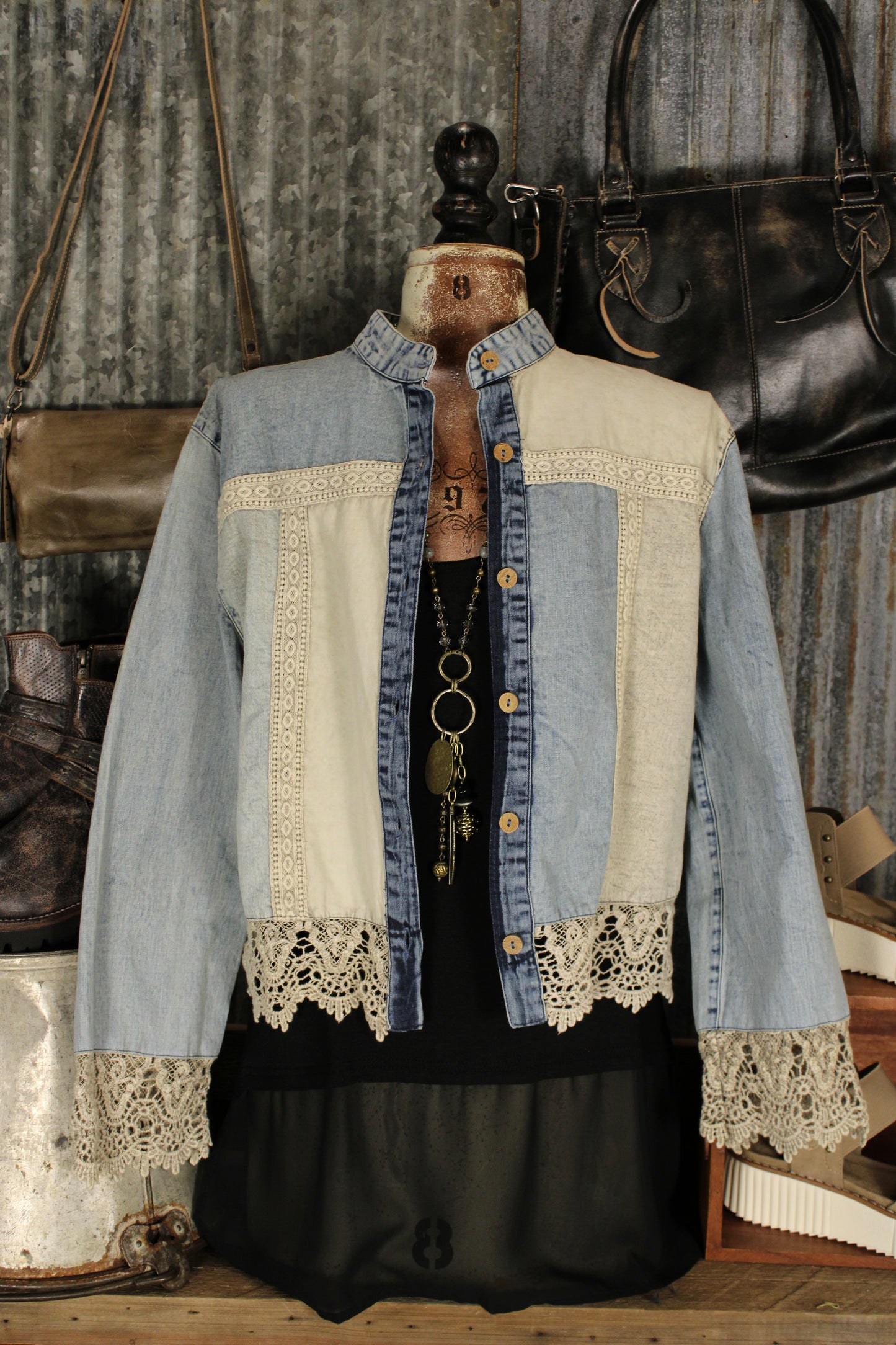 Denim And Lace Sandstone Top