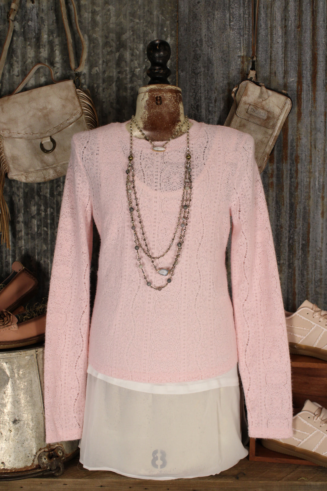 Sugar Petal Pink Semi-Mesh Top