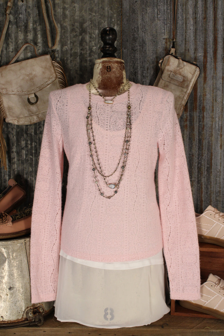 Sugar Petal Pink Semi-Mesh Top