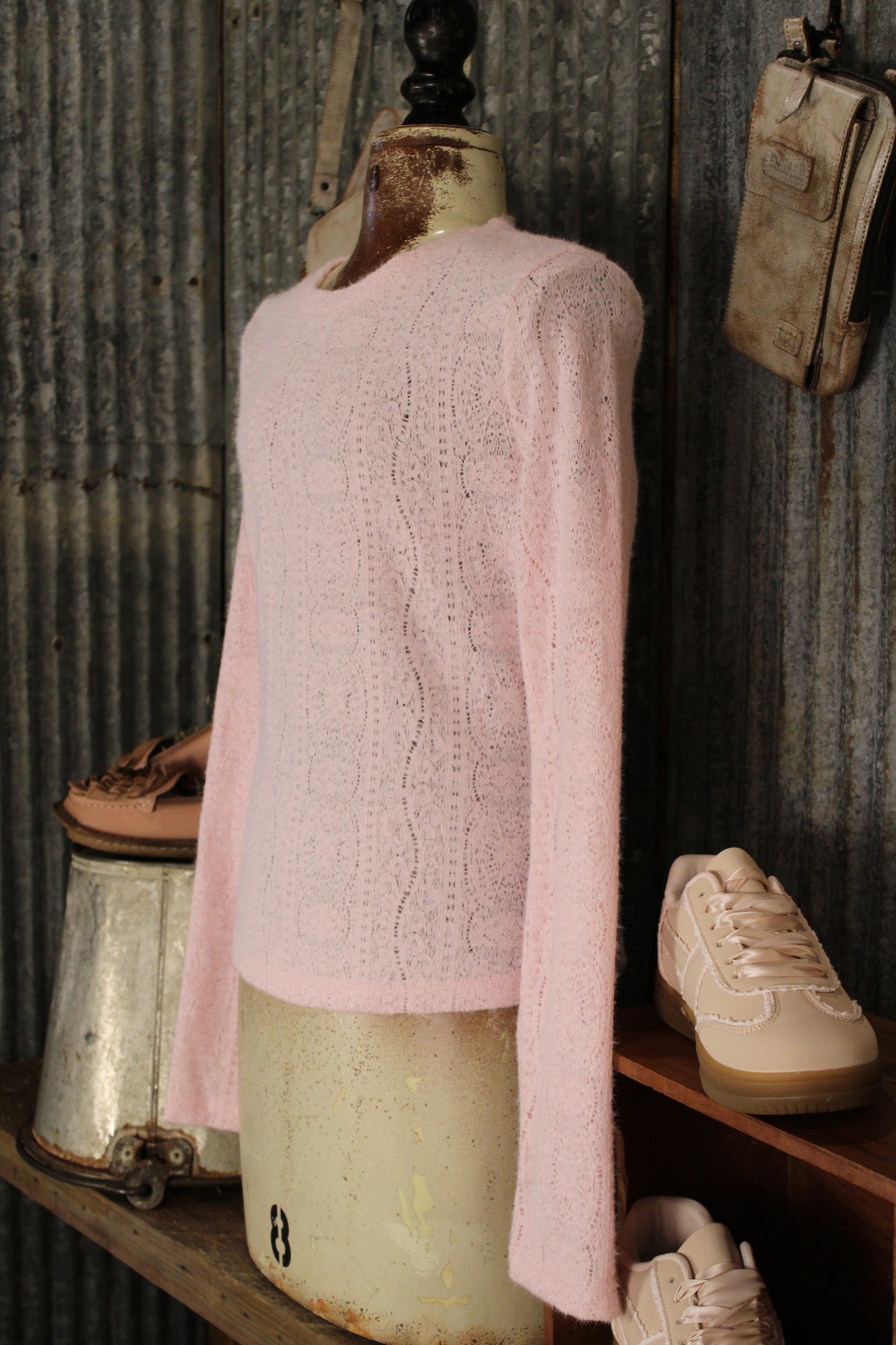 Sugar Petal Pink Semi-Mesh Top