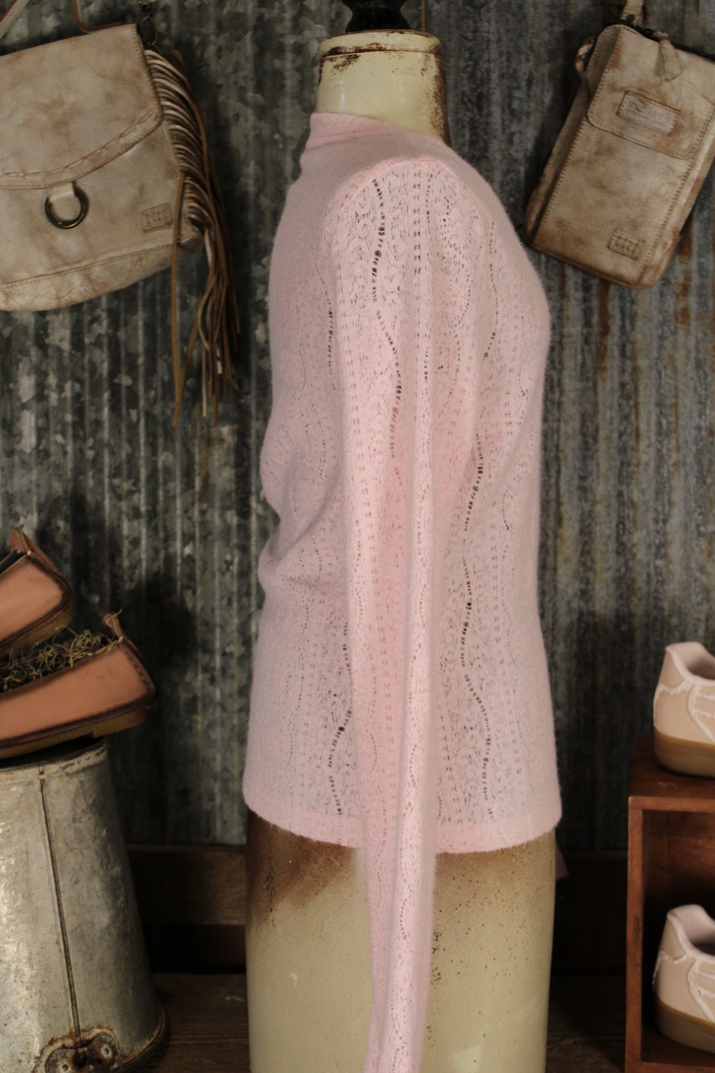 Sugar Petal Pink Semi-Mesh Top