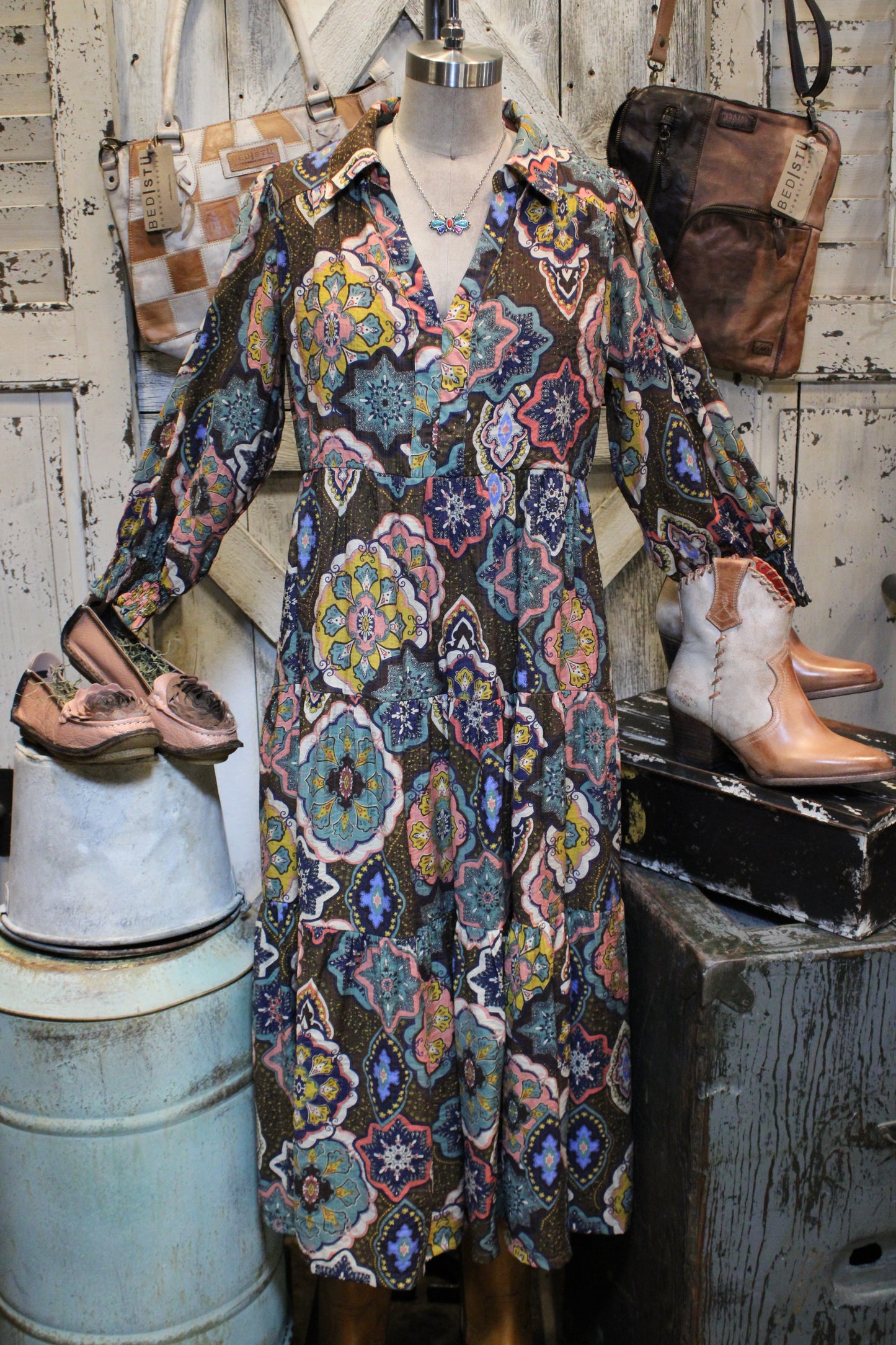 Kaleidoscope Cowgirl Brown Maxi Dress