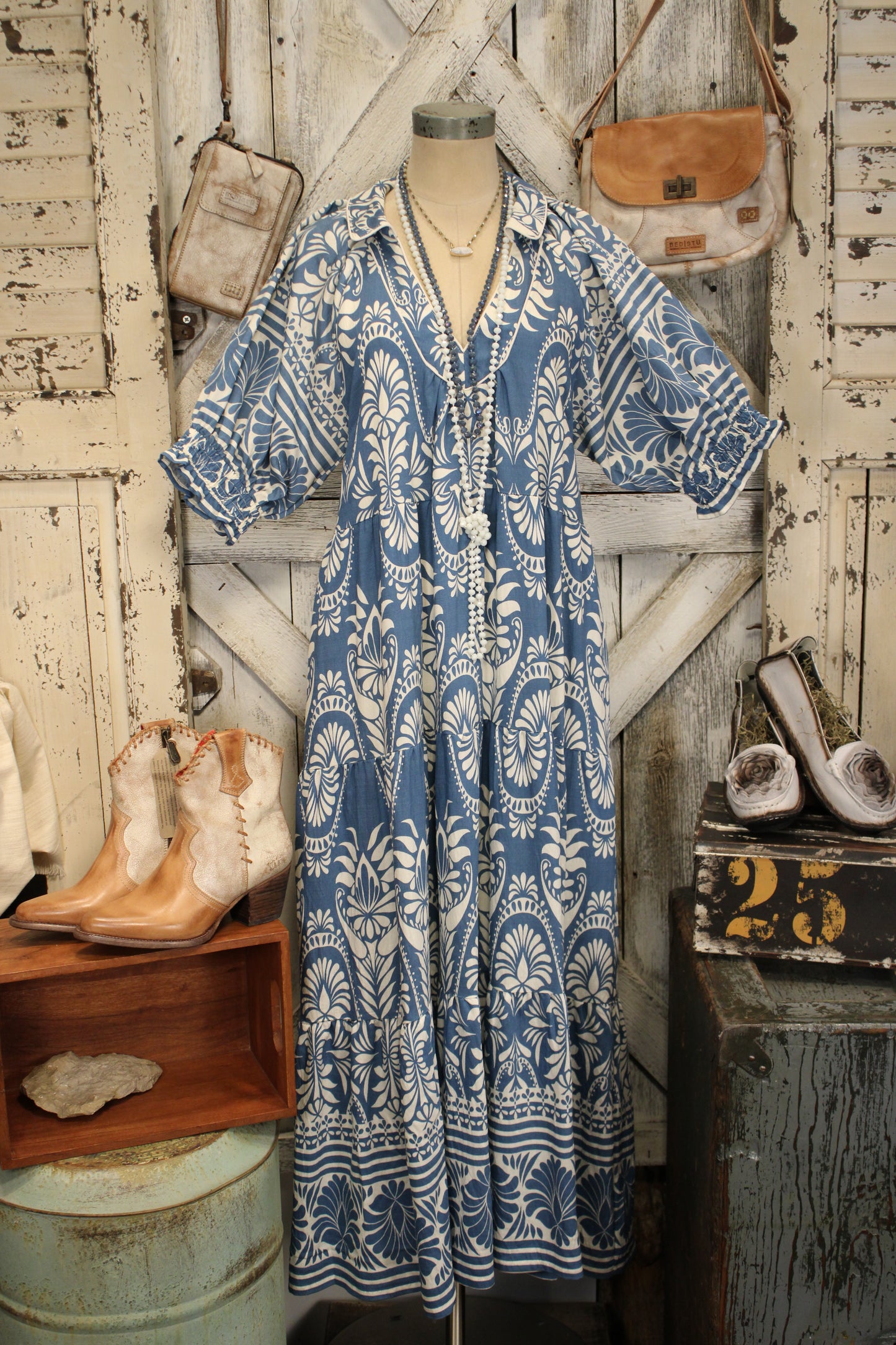 Artisan Ink Mosaic Blue Maxi Dress