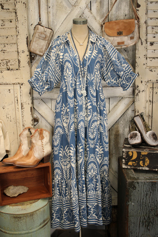 Artisan Ink Mosaic Blue Maxi Dress