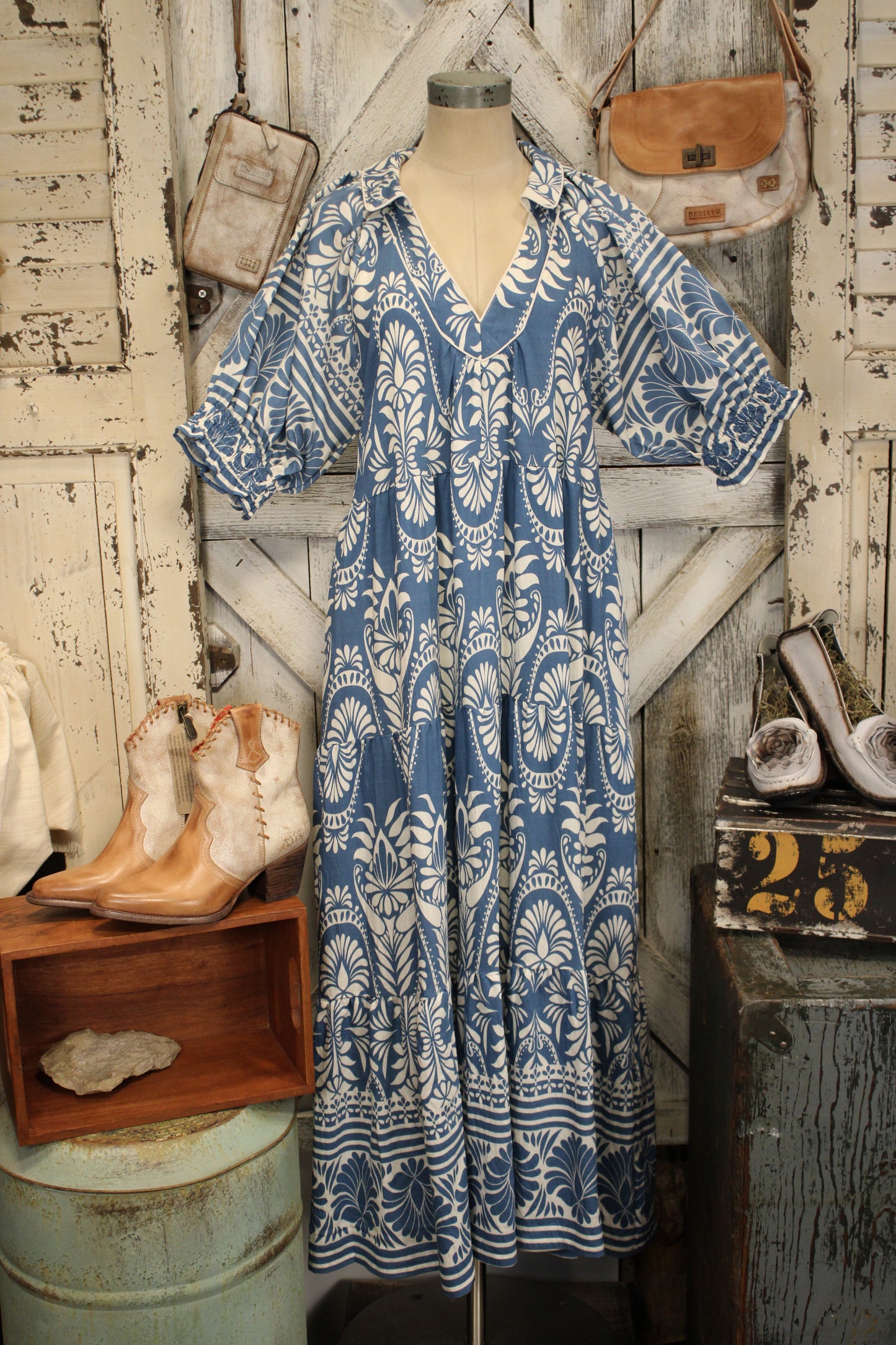 Artisan Ink Mosaic Blue Maxi Dress