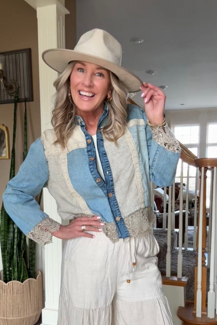 Denim And Lace Sandstone Top