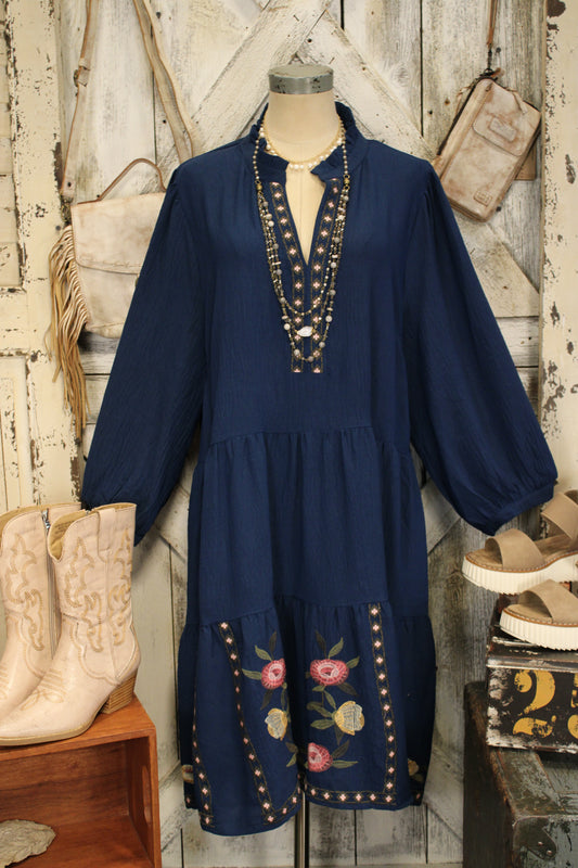 Petal Lane Indigo Tiered Dress