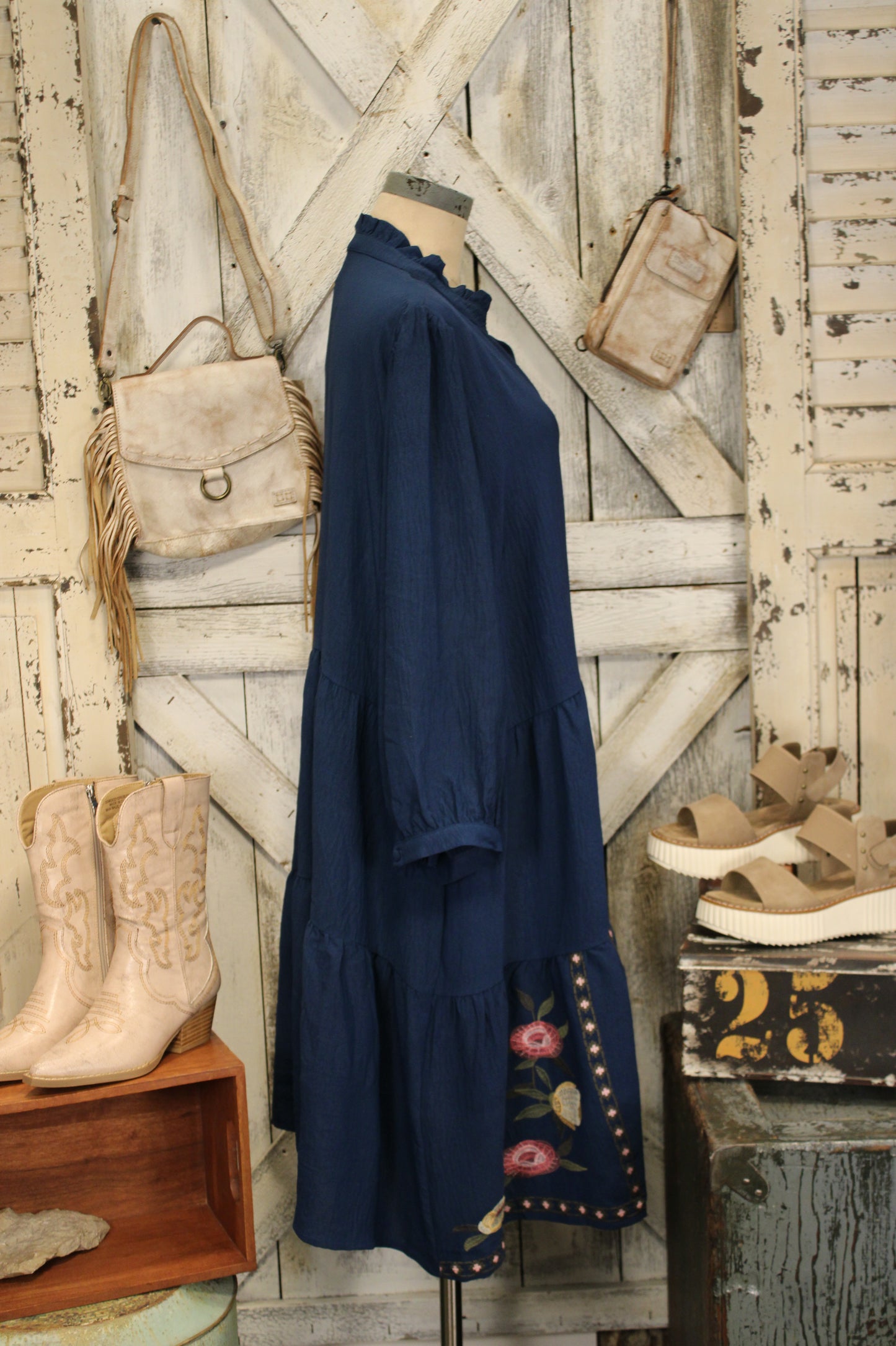 Petal Lane Indigo Tiered Dress