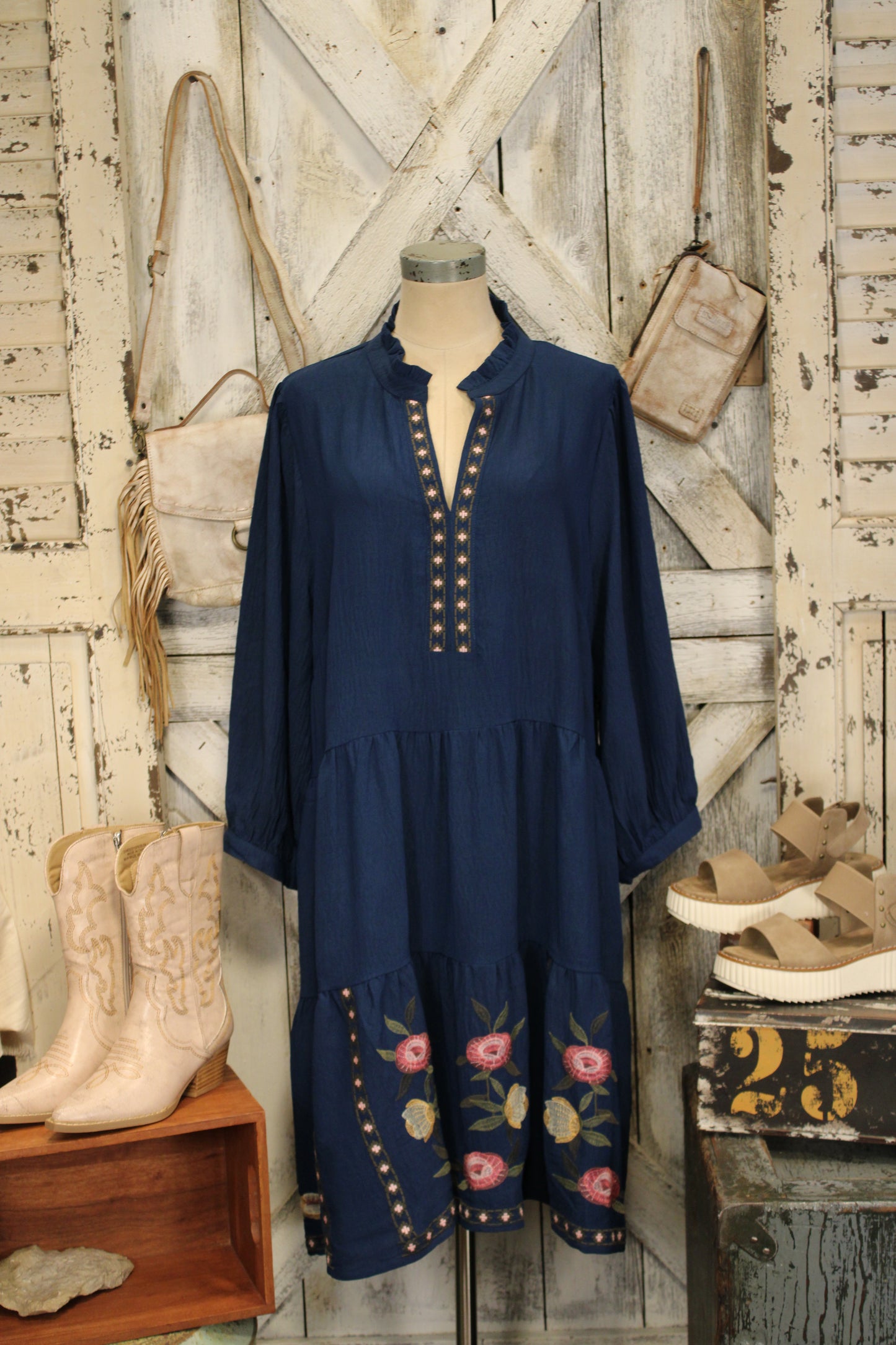 Petal Lane Indigo Tiered Dress
