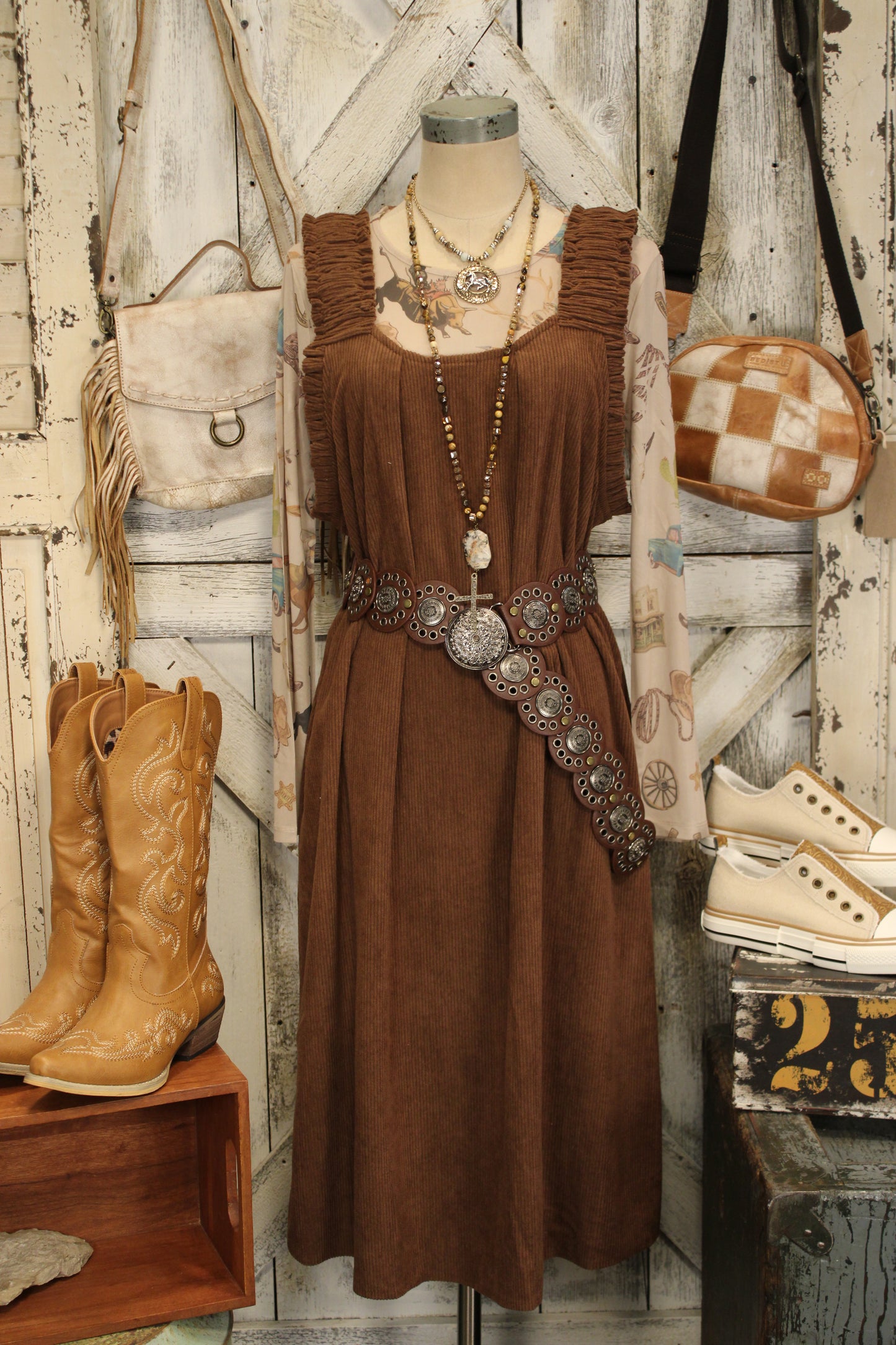 Caramel Trails Corduroy Dress