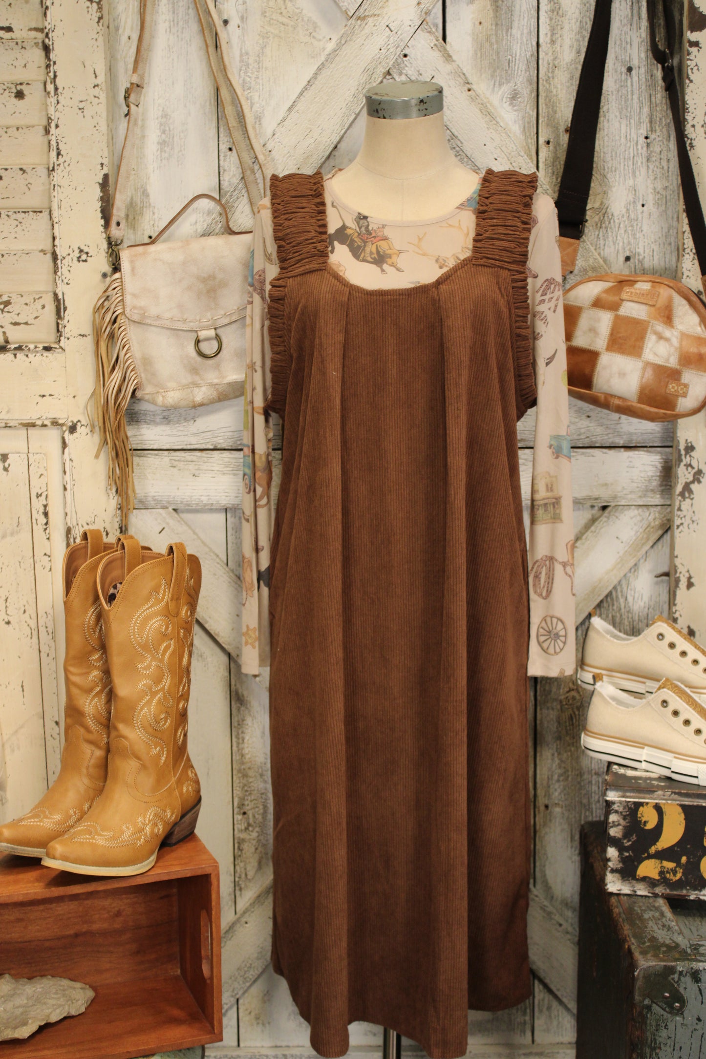 Caramel Trails Corduroy Dress