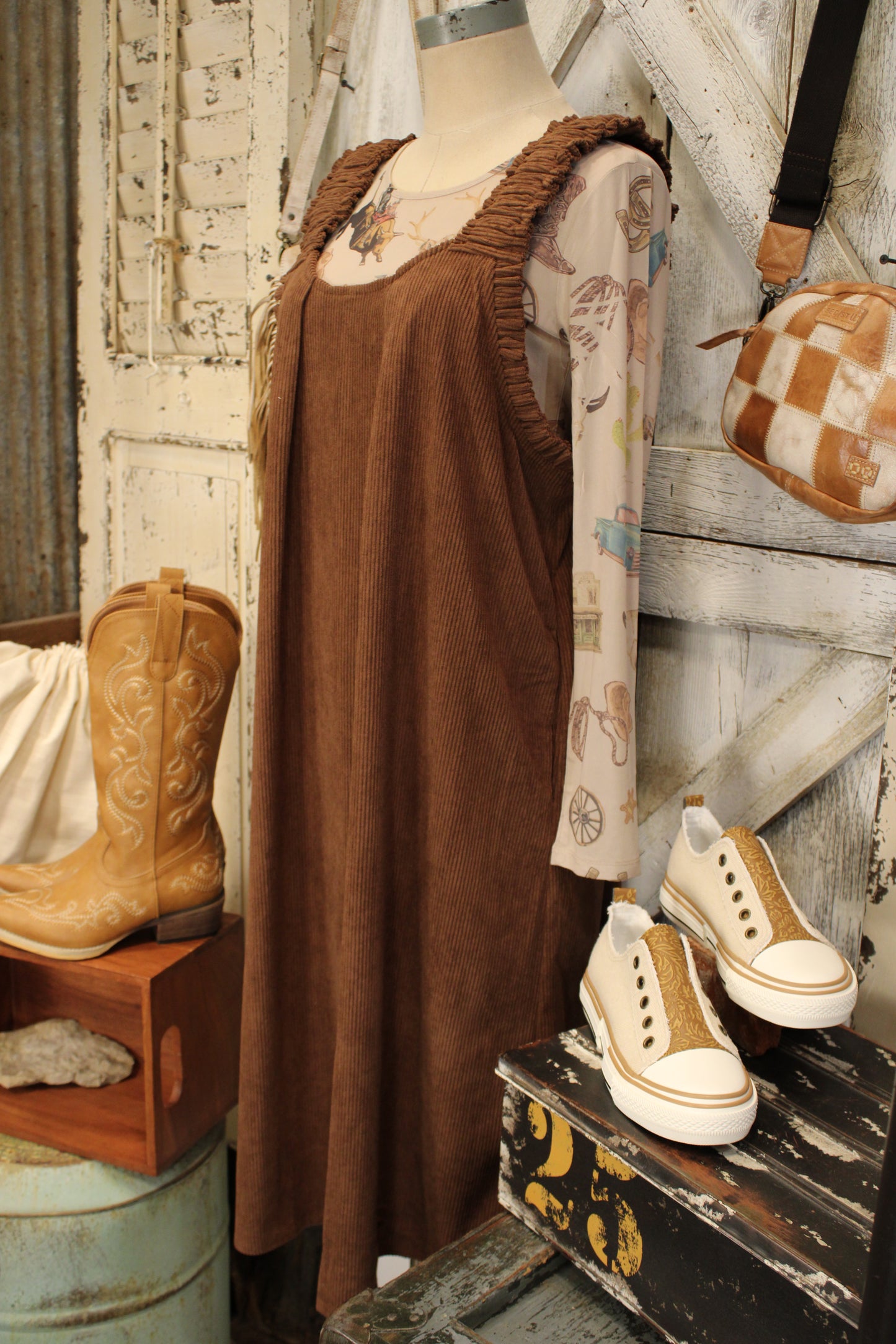 Caramel Trails Corduroy Dress